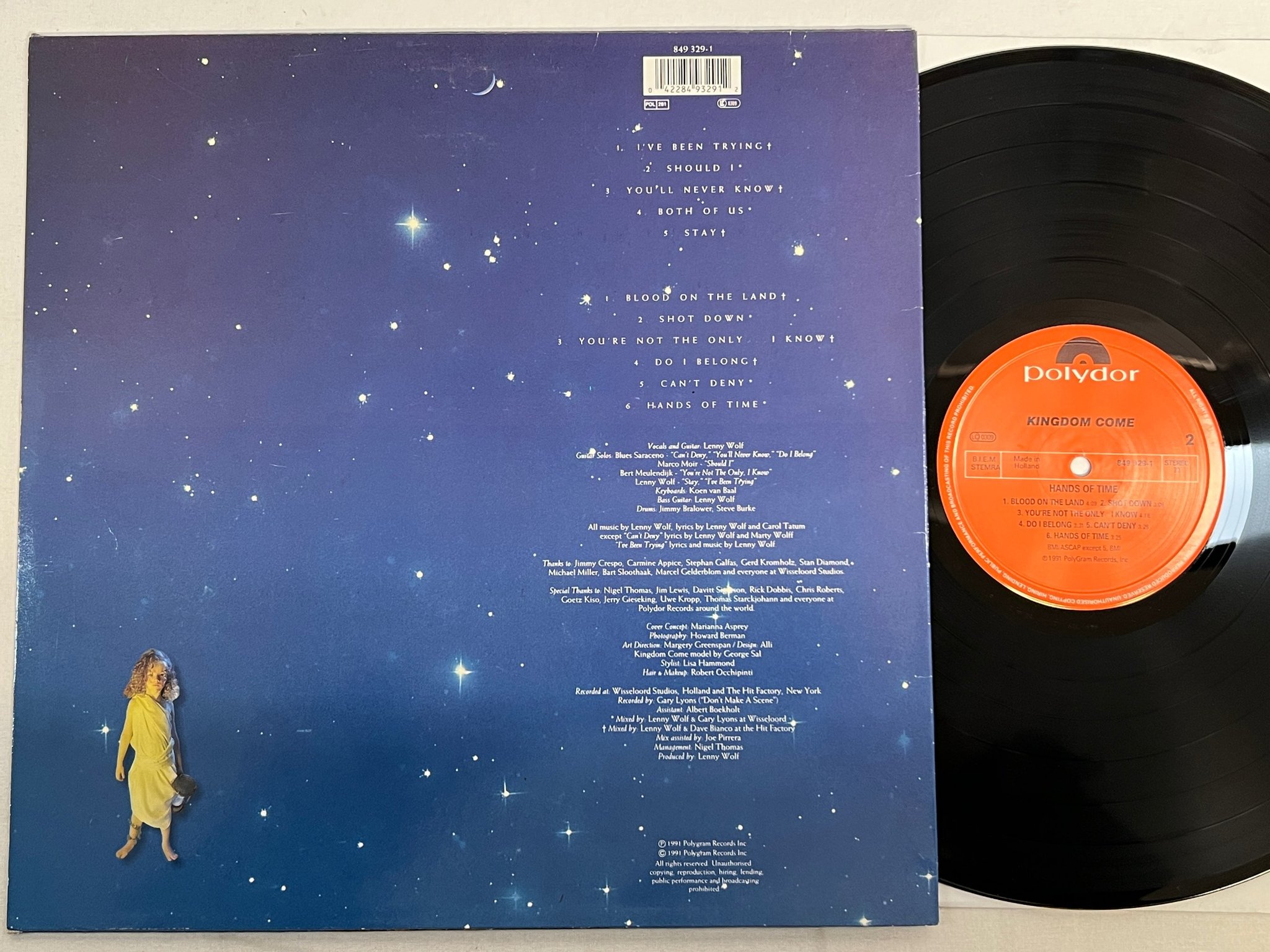 Omslagsbild för skivan KINGDOM COME Hands Of Time LP -91 polydor 849 329-1 heavy metal