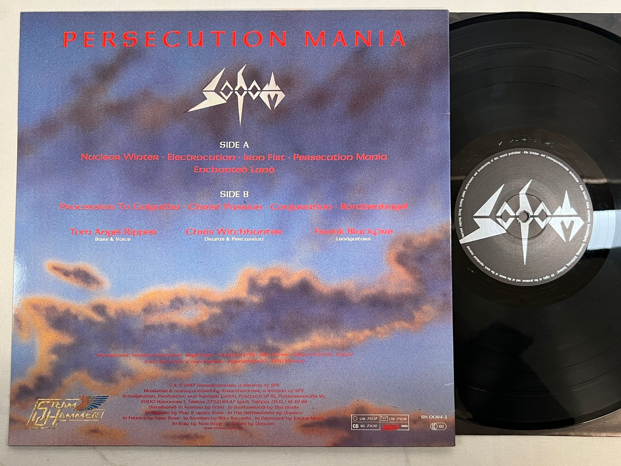 Omslagsbild för skivan SODOM Persecution Mania LP -87 Ger STEAMHAMMER SH 0084-1