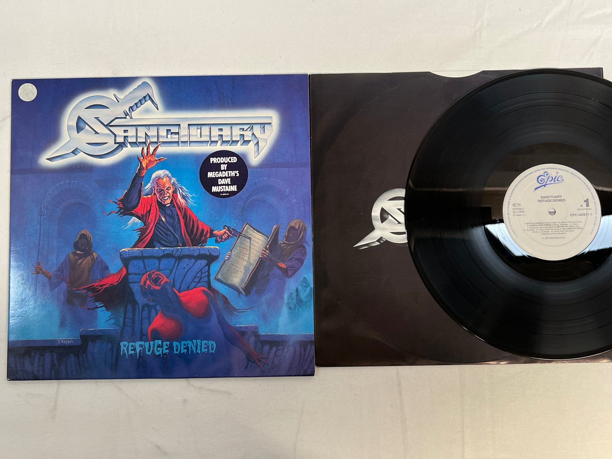 Omslagsbild för skivan SANCTUARY Refuge Denied LP -87 EPIC EPC 460811 1 power metal