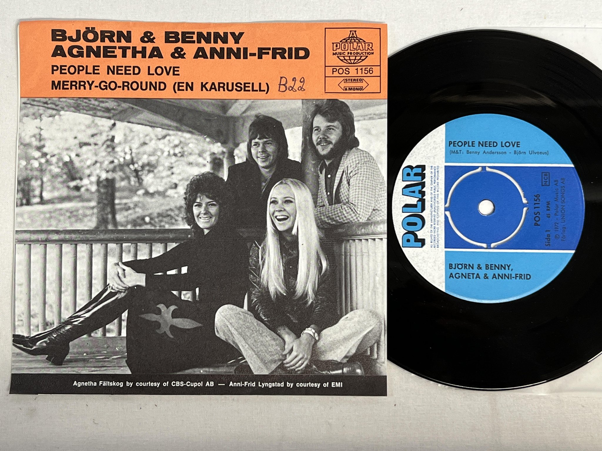 Omslagsbild för skivan BJÖRN & BENNY AGNETHA & ANNI-FRID people need love 7" POLAR POS 1156