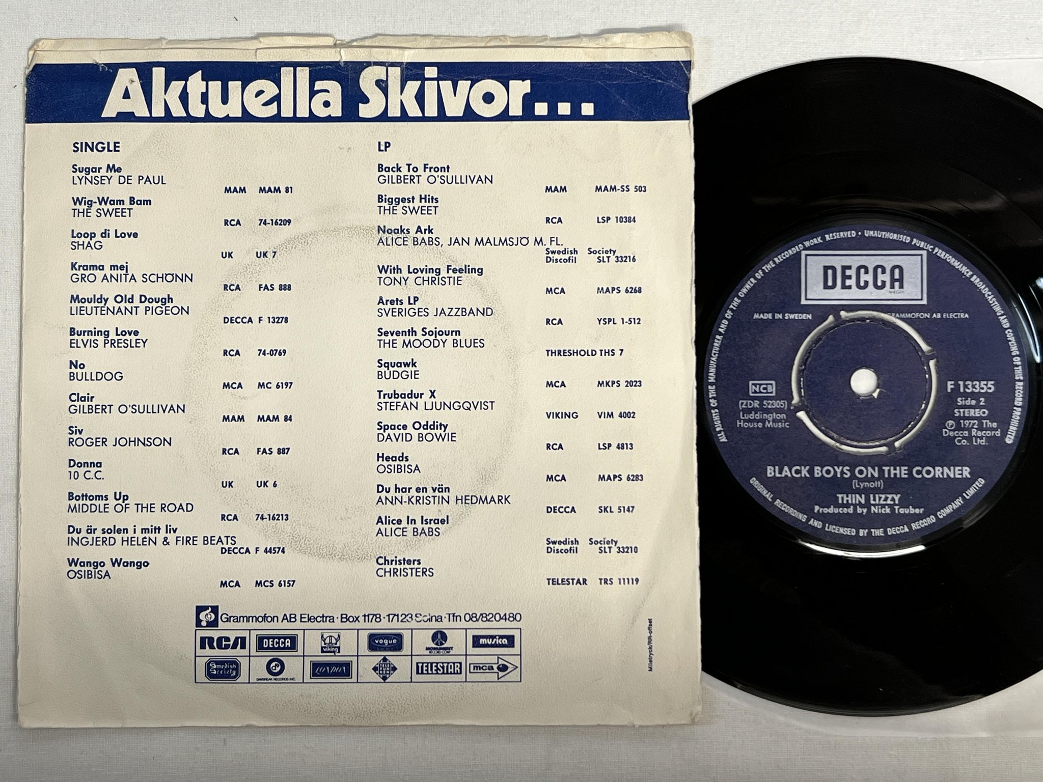 Omslagsbild för skivan THIN LIZZY whisky in the jar 7" -72 Swe DECCA F 13355