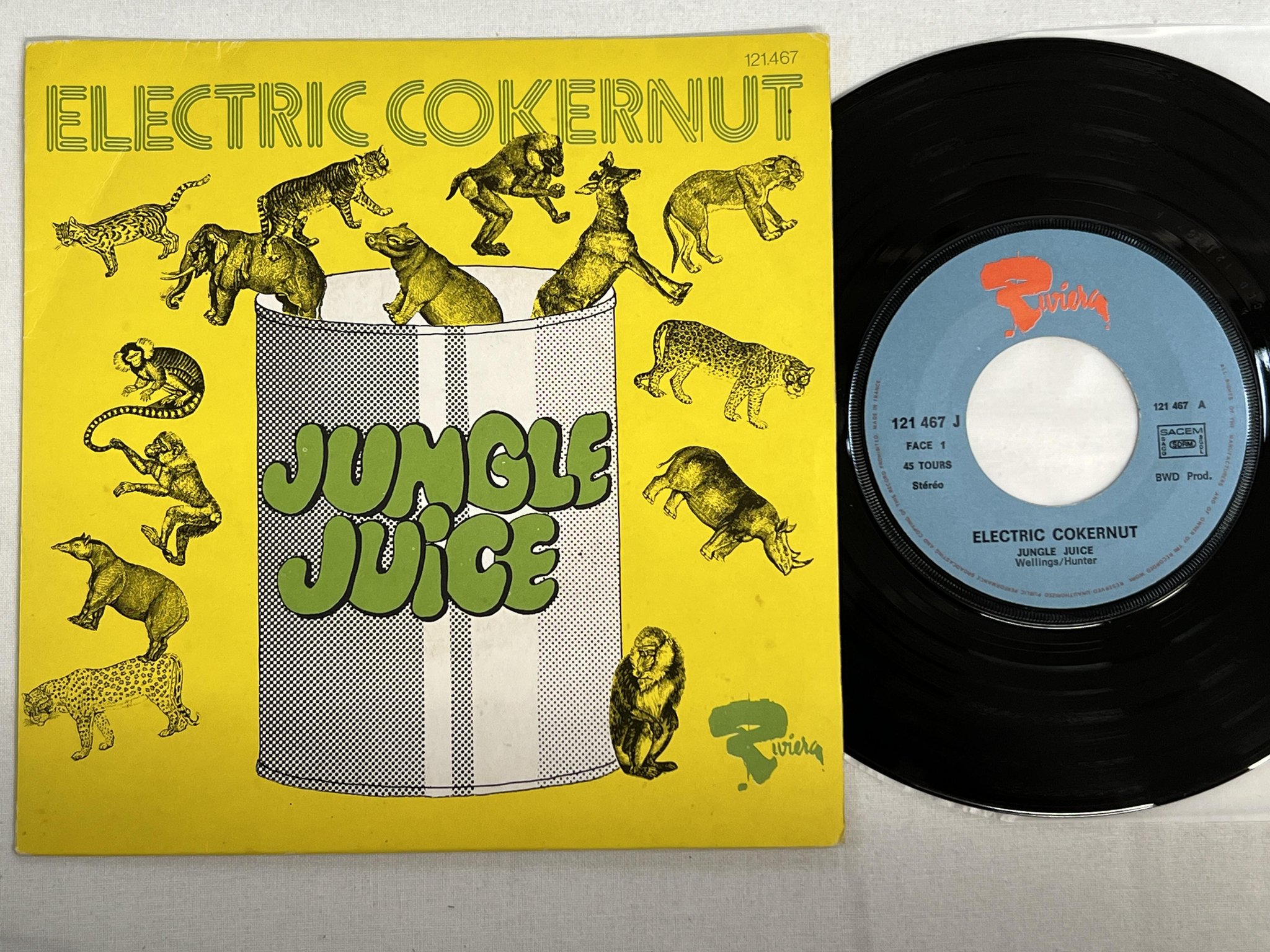 Omslagsbild för skivan ELECTRIC COKERNUT Jungle Juice 7" -72 Fra RIVIERA 121 467 