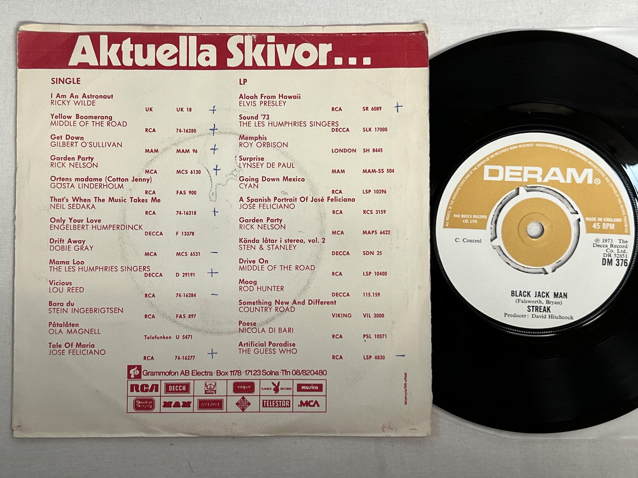 Omslagsbild för skivan STREAK Bang Bang Bullet 7" -73 UK/Swe DERAM DM 376