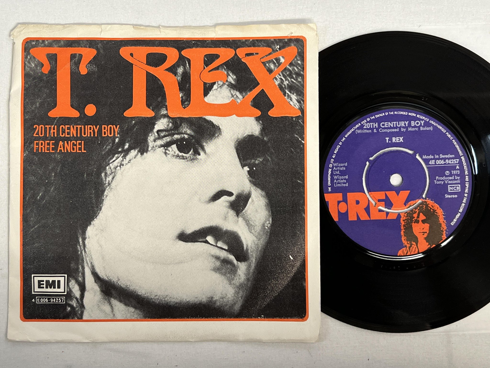 Omslagsbild för skivan T REX  20th Century Boy  7" -73 Swe EMI 4E 006-94257