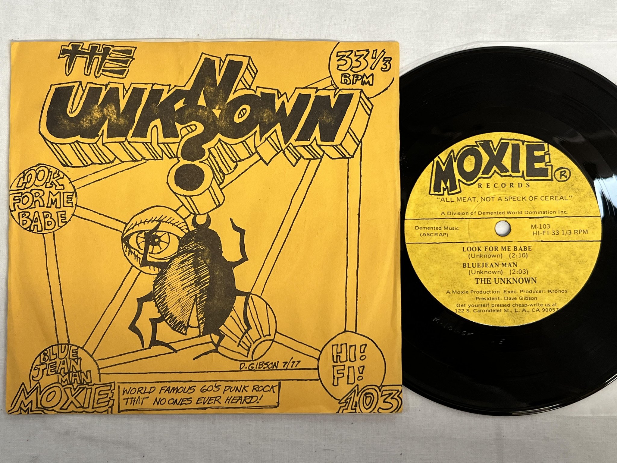Omslagsbild för skivan THE UNKNOWN look for me babe 7" US MOXIE M-103 garage rock 
