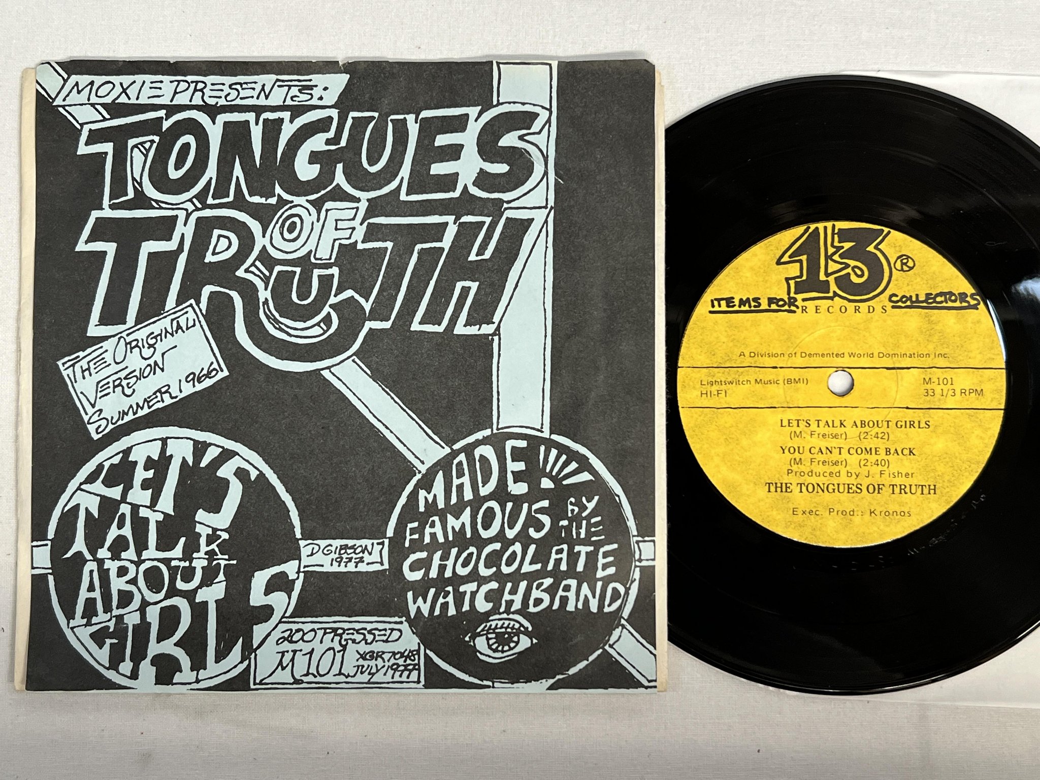 Omslagsbild för skivan TONGUES OF TRUTH Let's Talk About Girls 7" -77 US MOXIE M-101 garage rock 