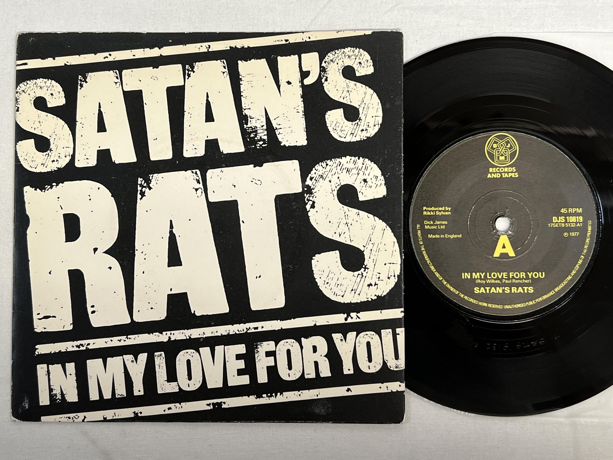 Omslagsbild för skivan SATAN'S RATS in my love for you 7" -77 UK DJM DJS 10819 punk rock