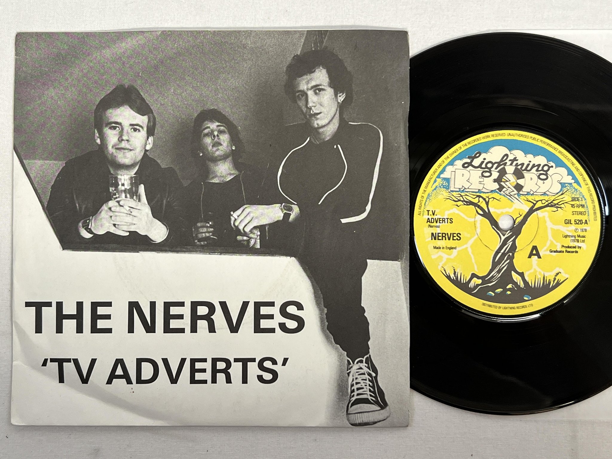 Omslagsbild för skivan THE NERVES TV adverts 7" -78 UK LIGHTNING GIL-520 punk rock