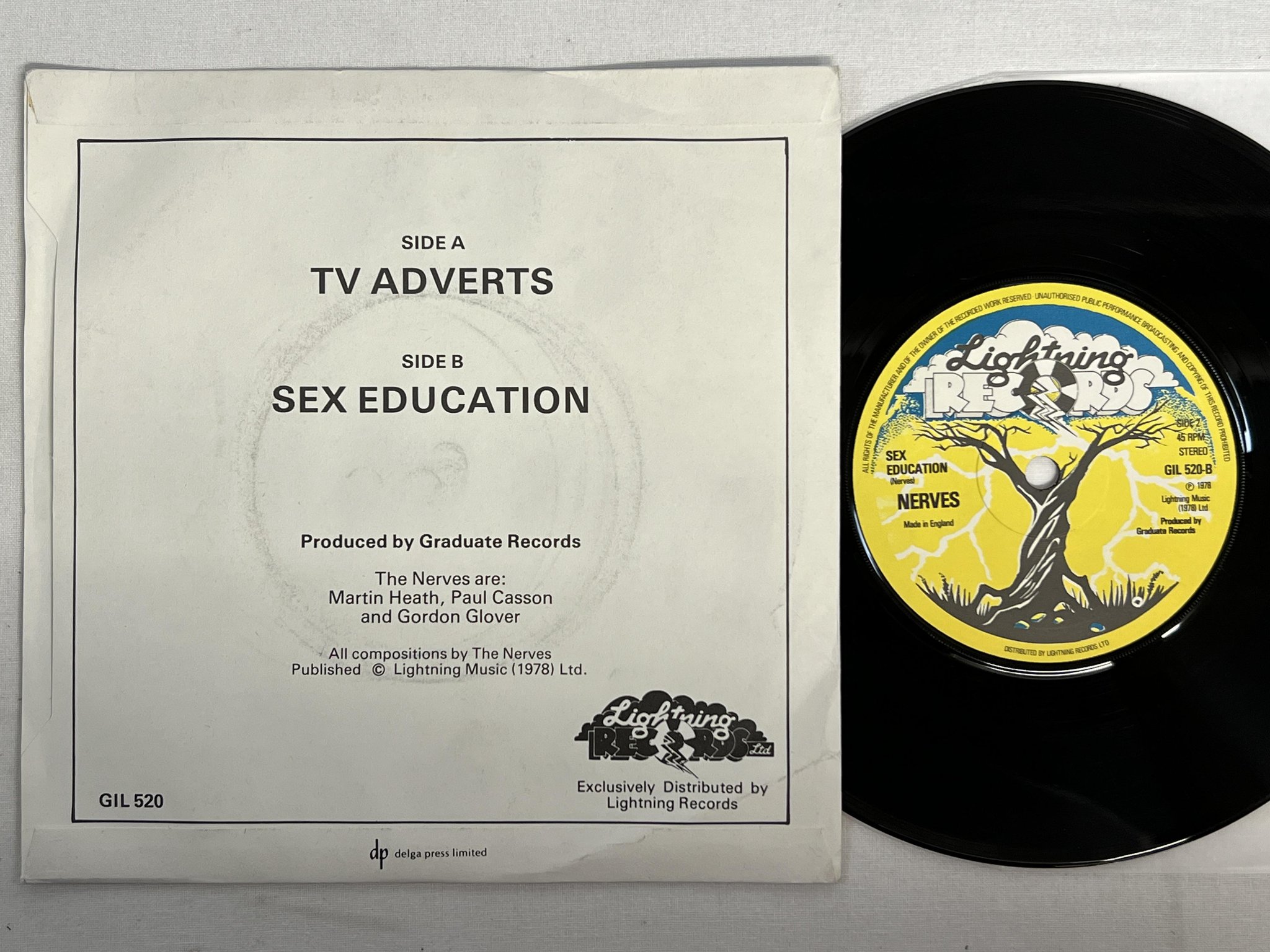 Omslagsbild för skivan THE NERVES TV adverts 7" -78 UK LIGHTNING GIL-520 punk rock