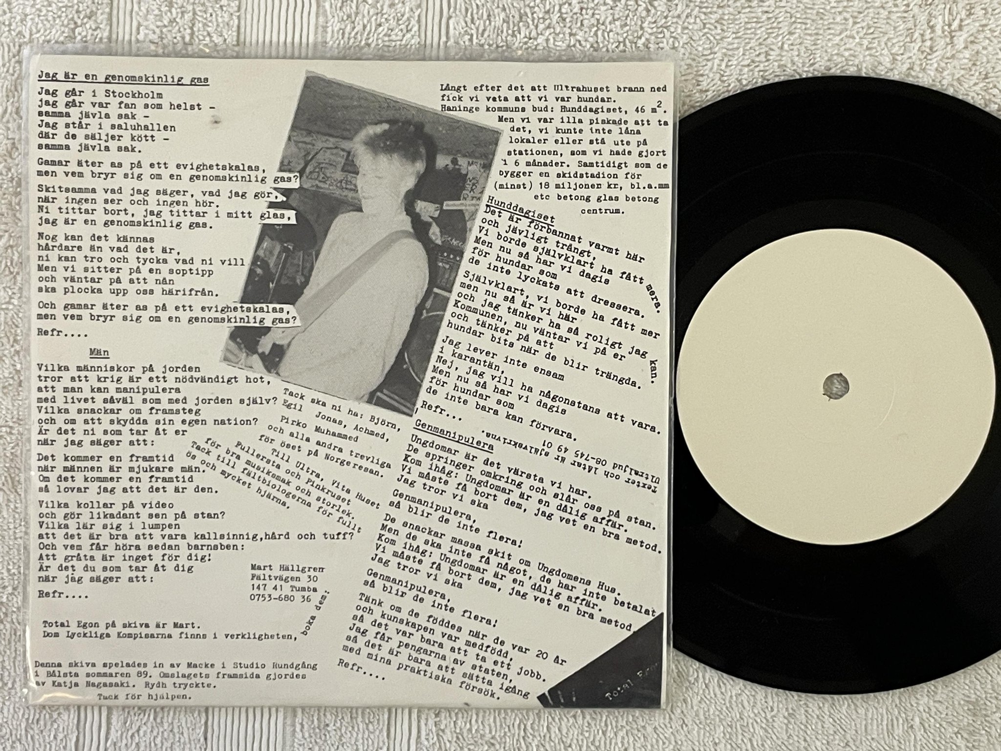 Omslagsbild för skivan TOTAL EGON Män  7" -89 private swedish punk TEG-003