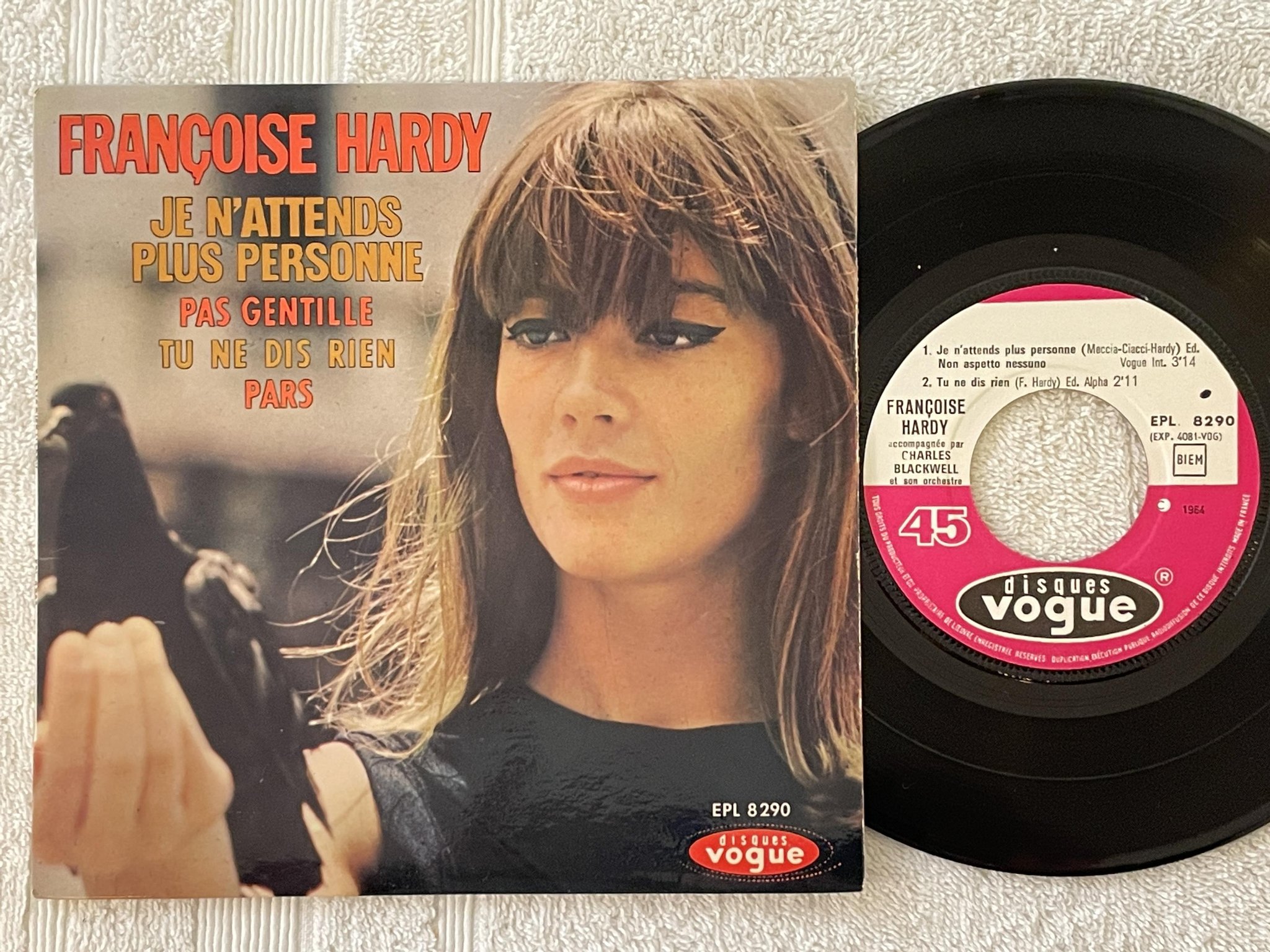 Omslagsbild för skivan FRANCOISE HARDY je n'attends plus personne  7"ep -64 DISQUES VOGUE EPL 8 290