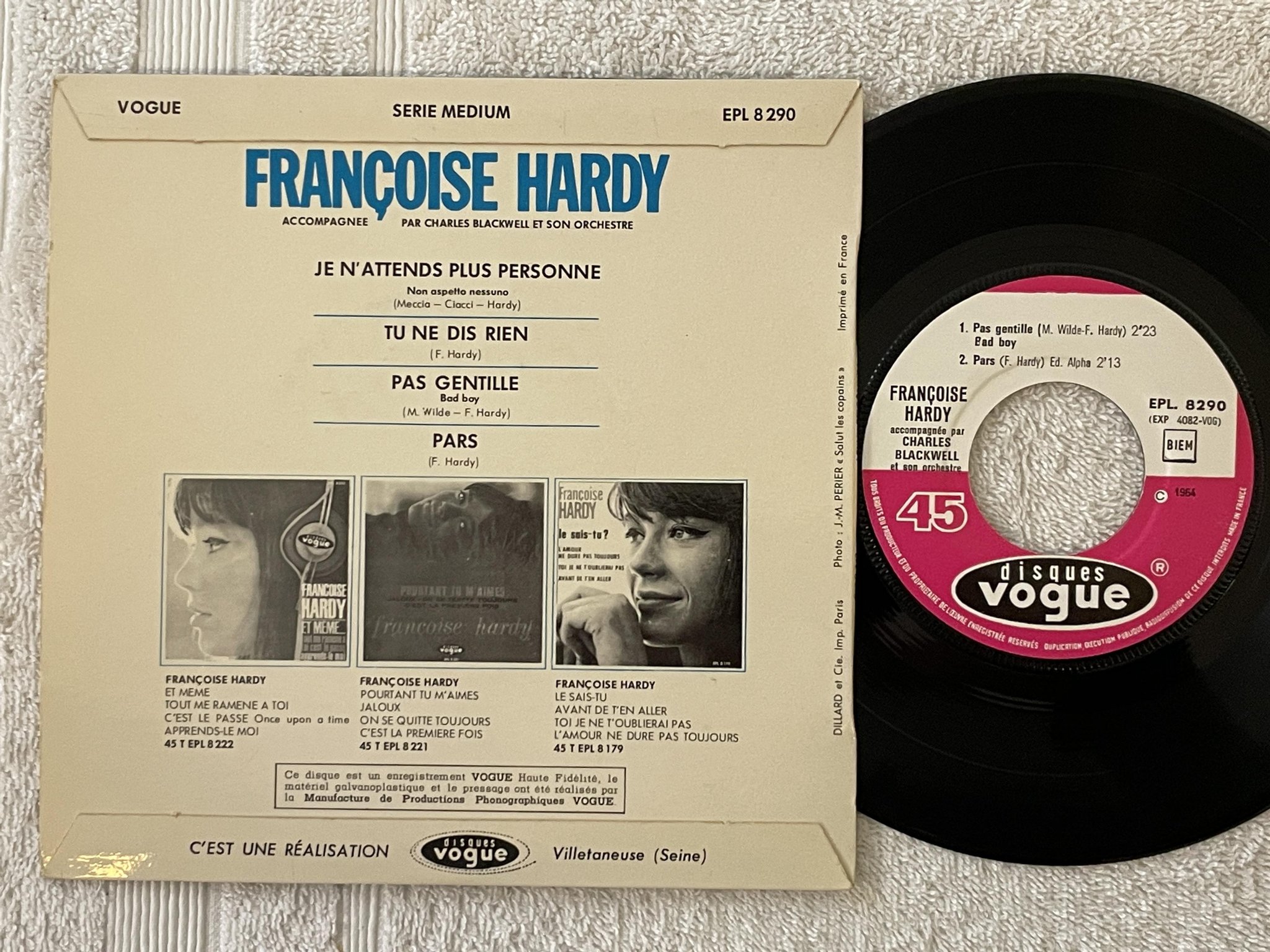 Omslagsbild för skivan FRANCOISE HARDY je n'attends plus personne  7"ep -64 DISQUES VOGUE EPL 8 290