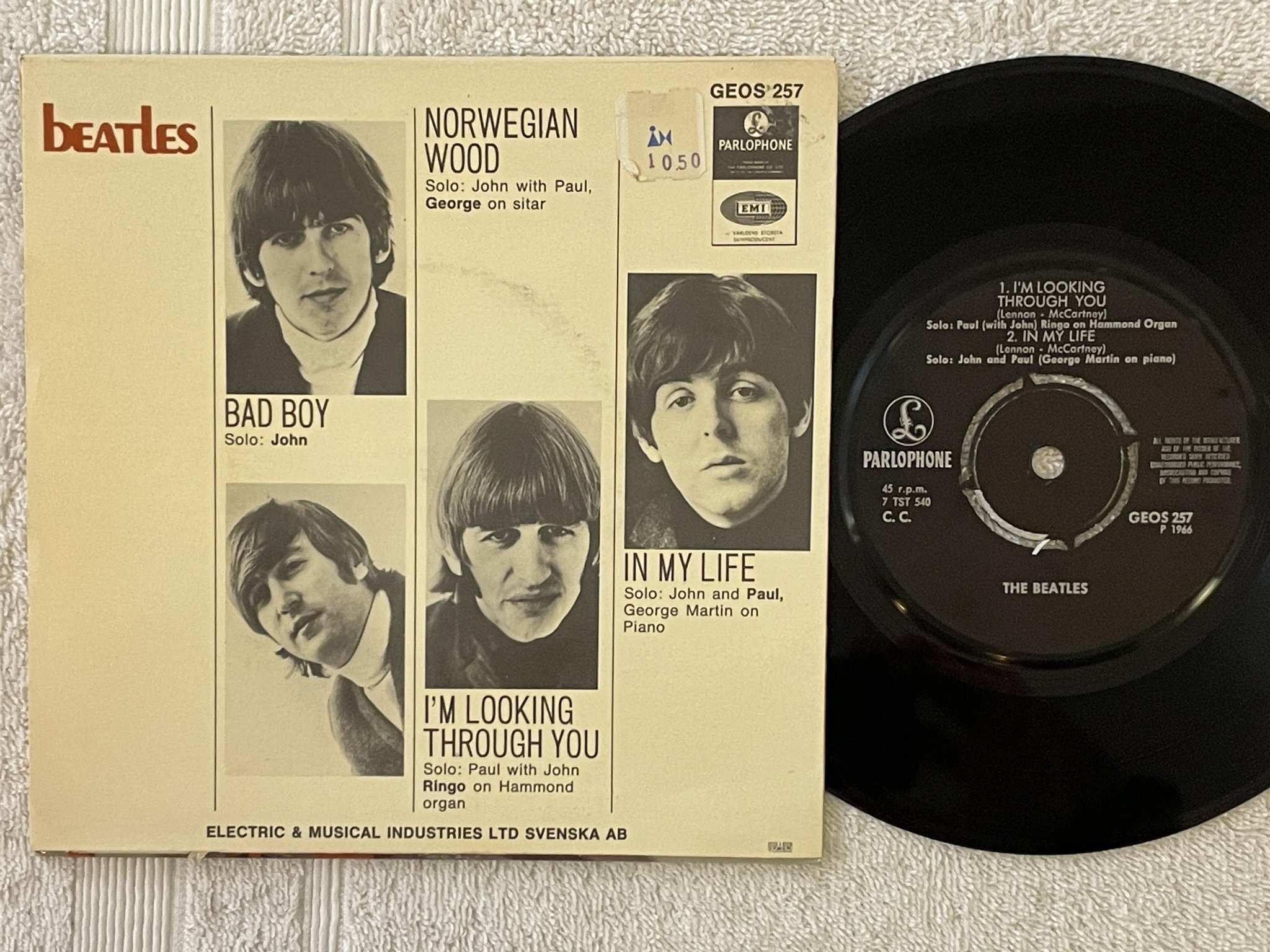 Omslagsbild för skivan THE BEATLES bad boy 7"ep -66 Swe PARLOPHONE GEOS 257 