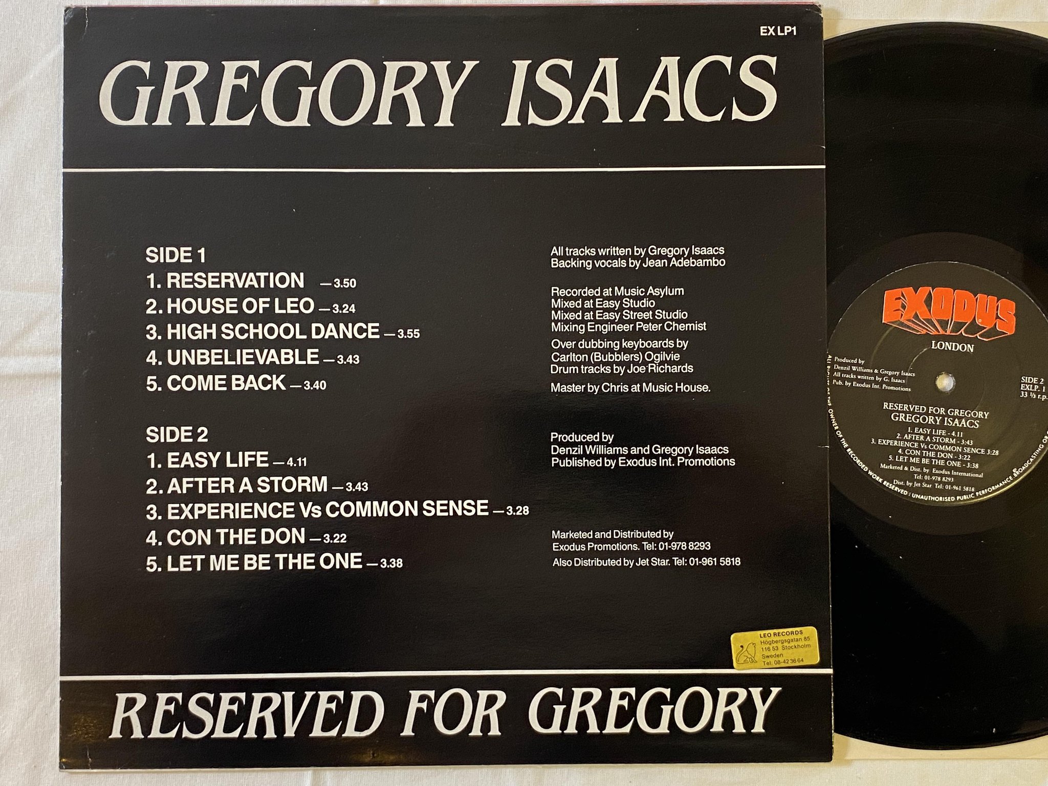 Omslagsbild för skivan GREGORY ISAACS reserved for Gregory LP UK EXODUS LONDON  EX LP1