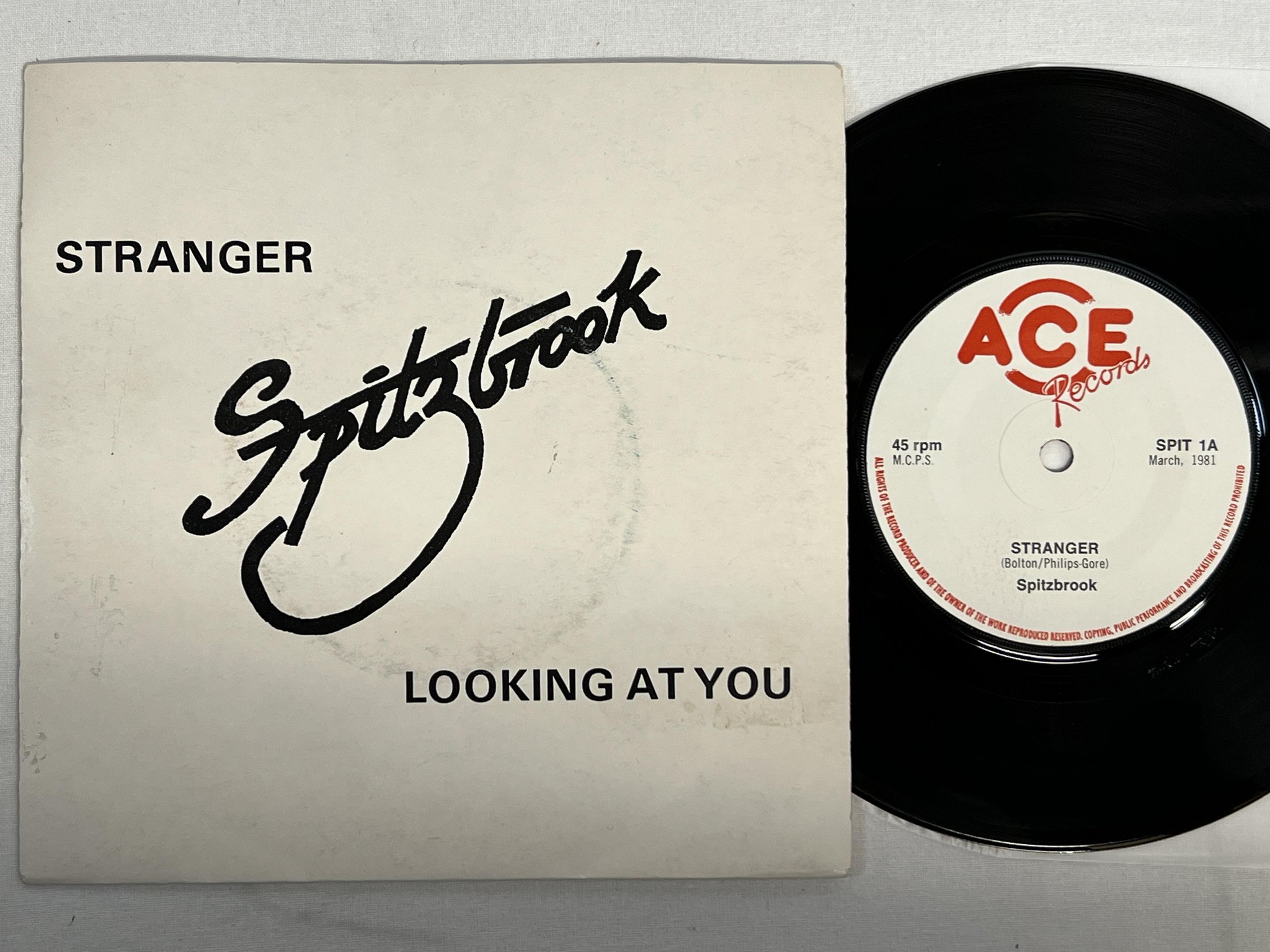 Omslagsbild för skivan SPITZBROOK stranger7" -81 UK ACE SPIT 1 ** hard rock **