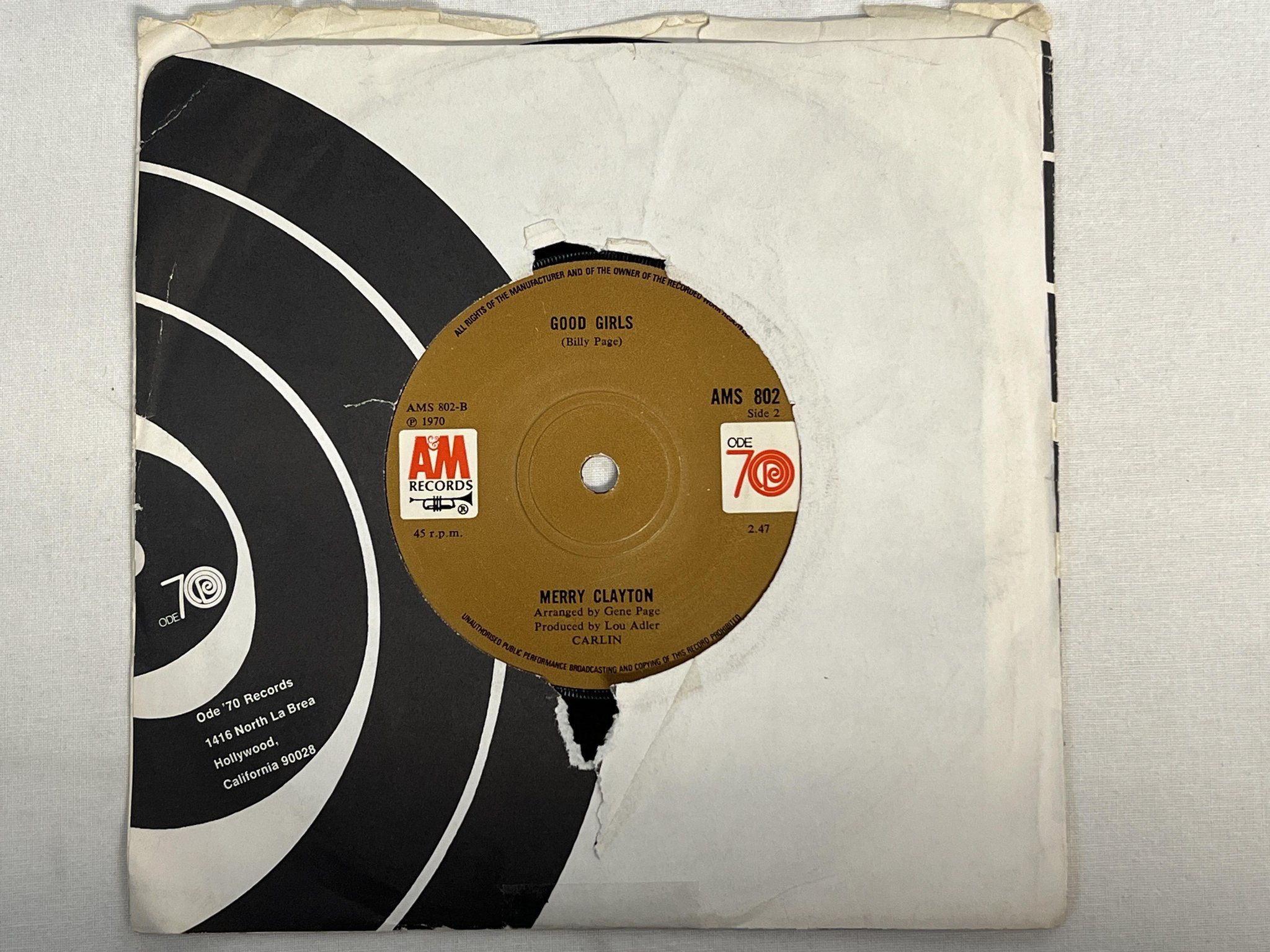 Omslagsbild för skivan MERRY CLAYTON gimme shelter 7" -70 UK A&M ams-802 rare soul
