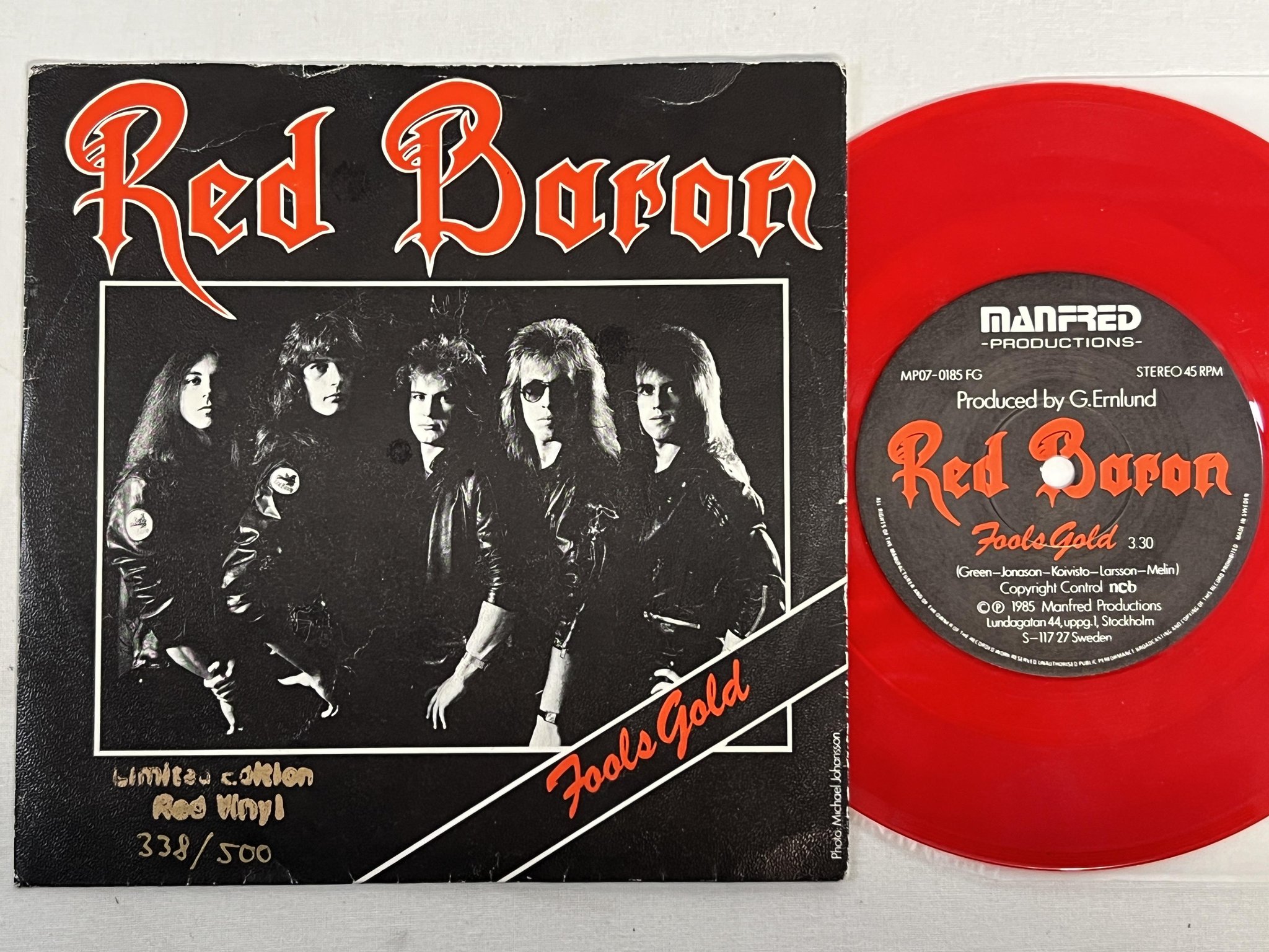 Omslagsbild för skivan RED BARON fools gold 7" -85 MANFRED MP07-0185 Heavy metal