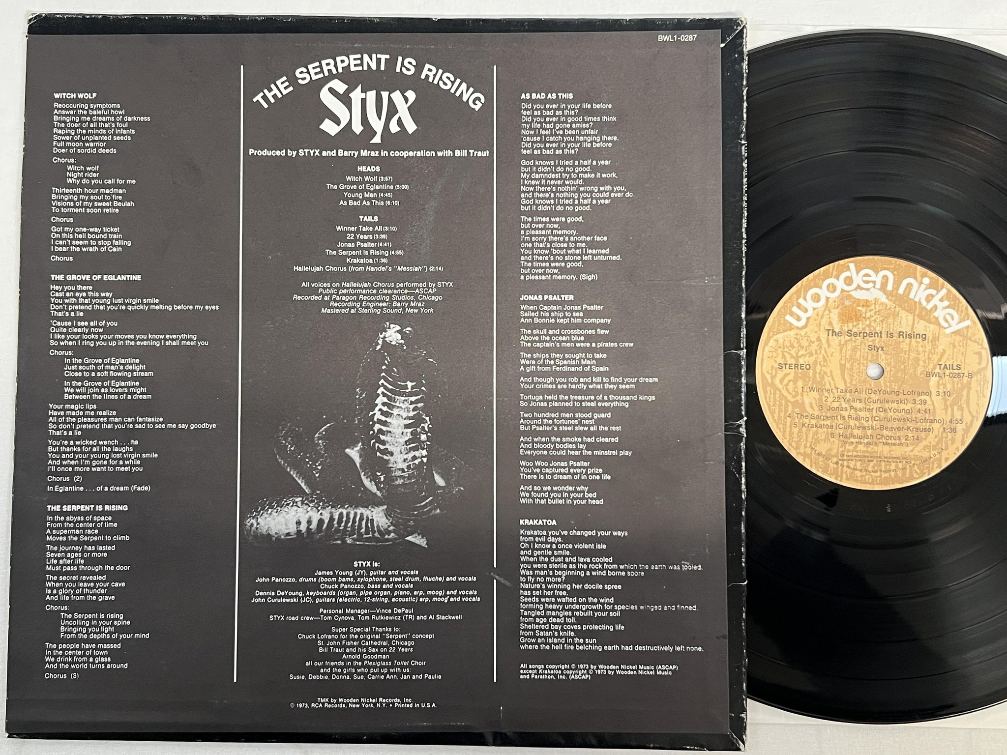 Omslagsbild för skivan STYX the serpent is rising LP US WOODEN NICKEL BWL1-0287