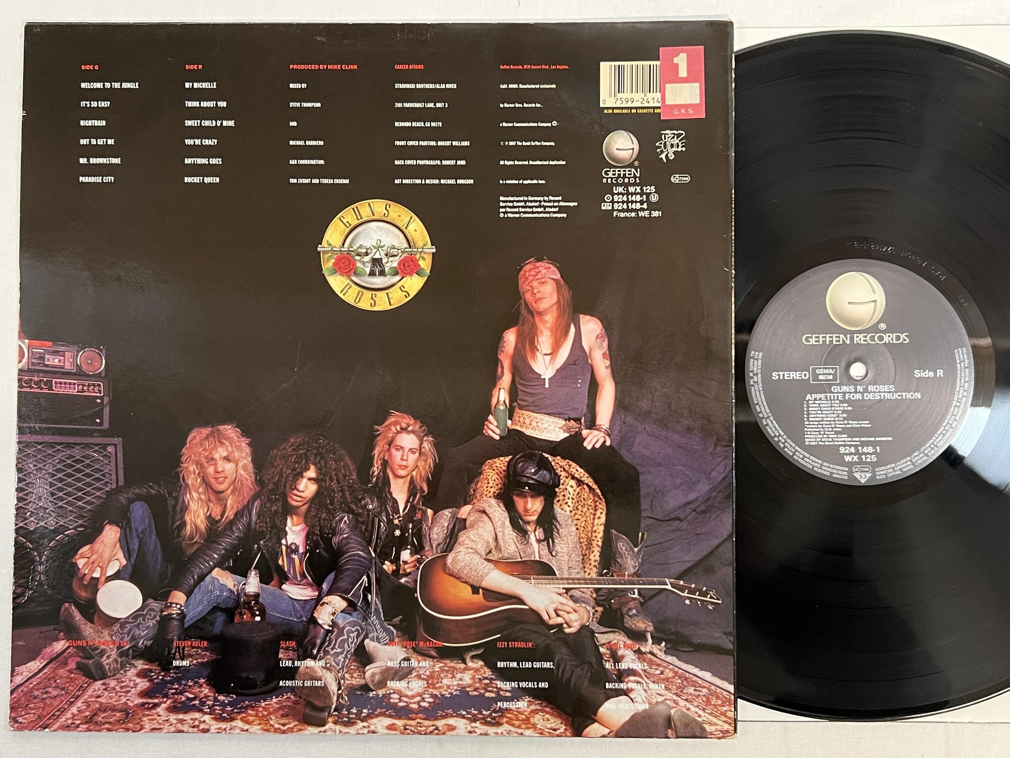 Omslagsbild för skivan GUNS N ROSES apetite for destruction LP -87 GEFFEN 924 148-1