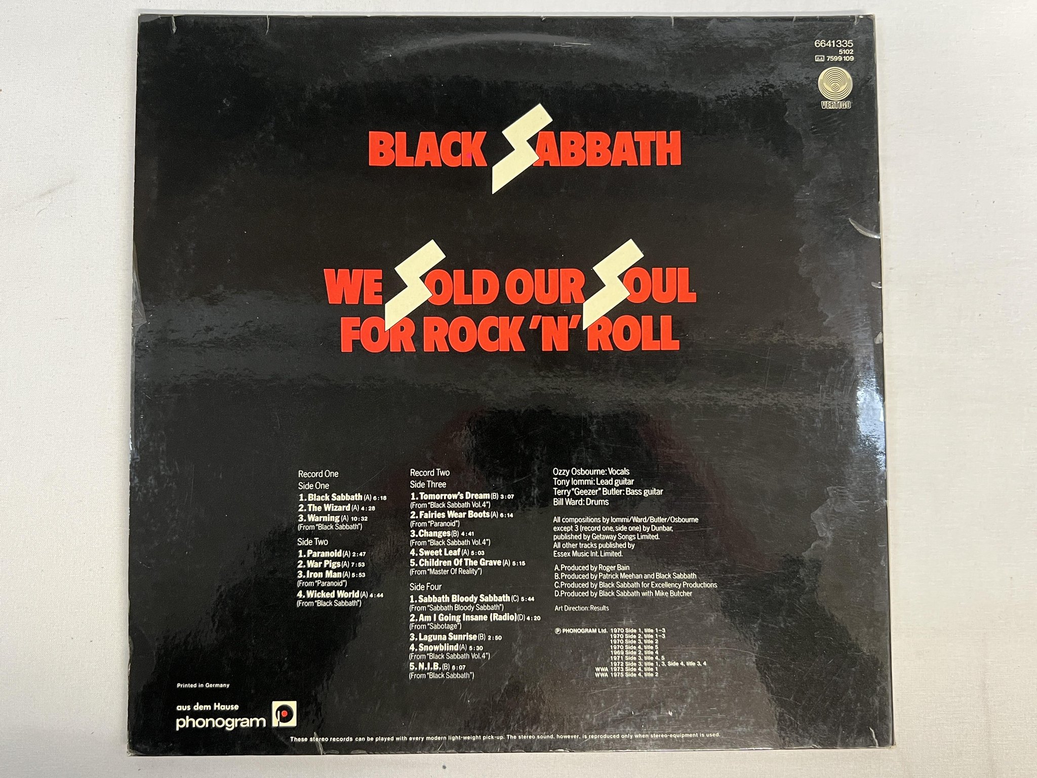 Omslagsbild för skivan BLACK SABBATH we sold our soul for rock n roll 2xLP Ger VERTIGO 9299740