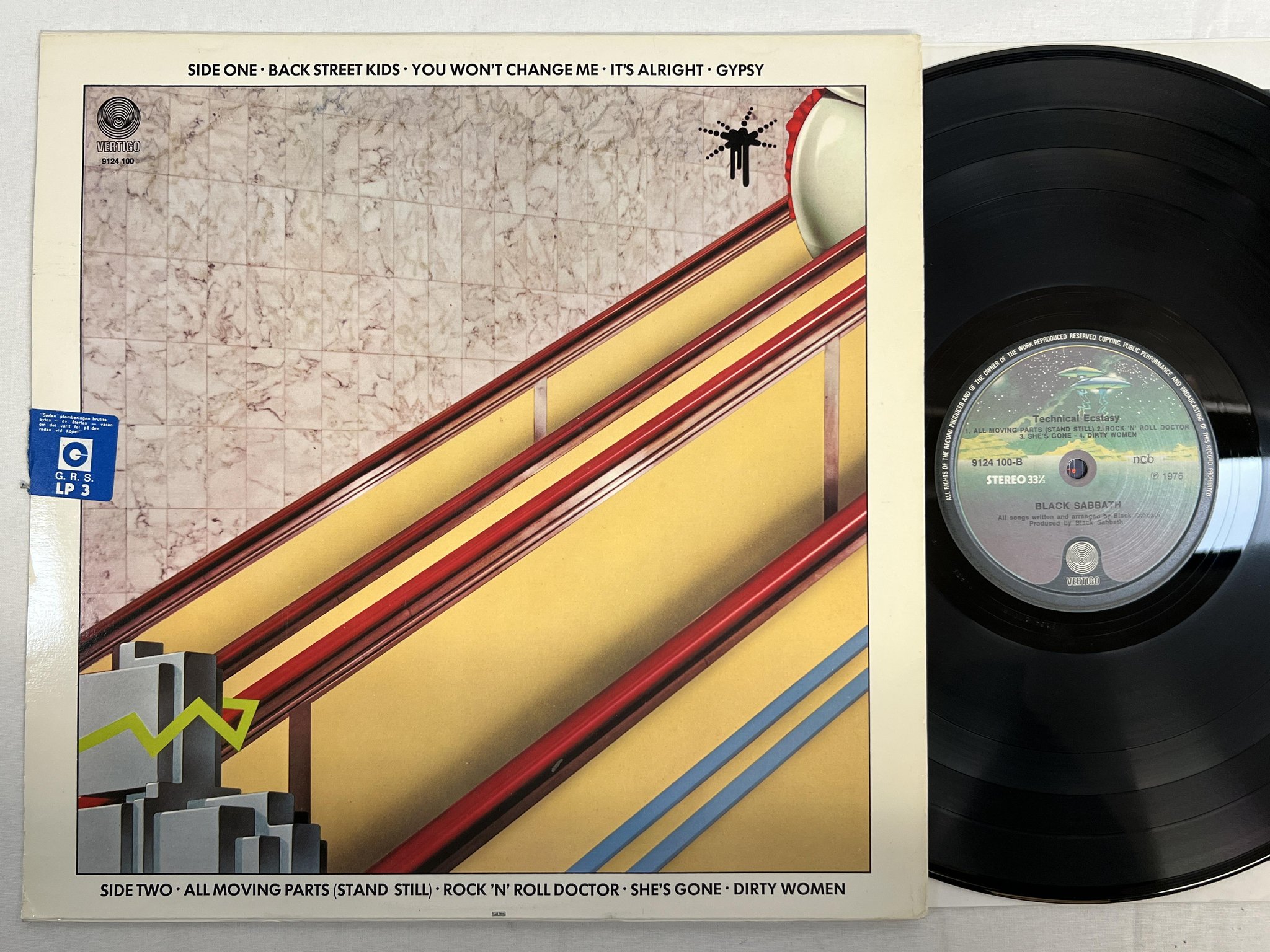 Omslagsbild för skivan BLACK SABBATH technical ecstasy LP -76 NCB vertigo 9124 100