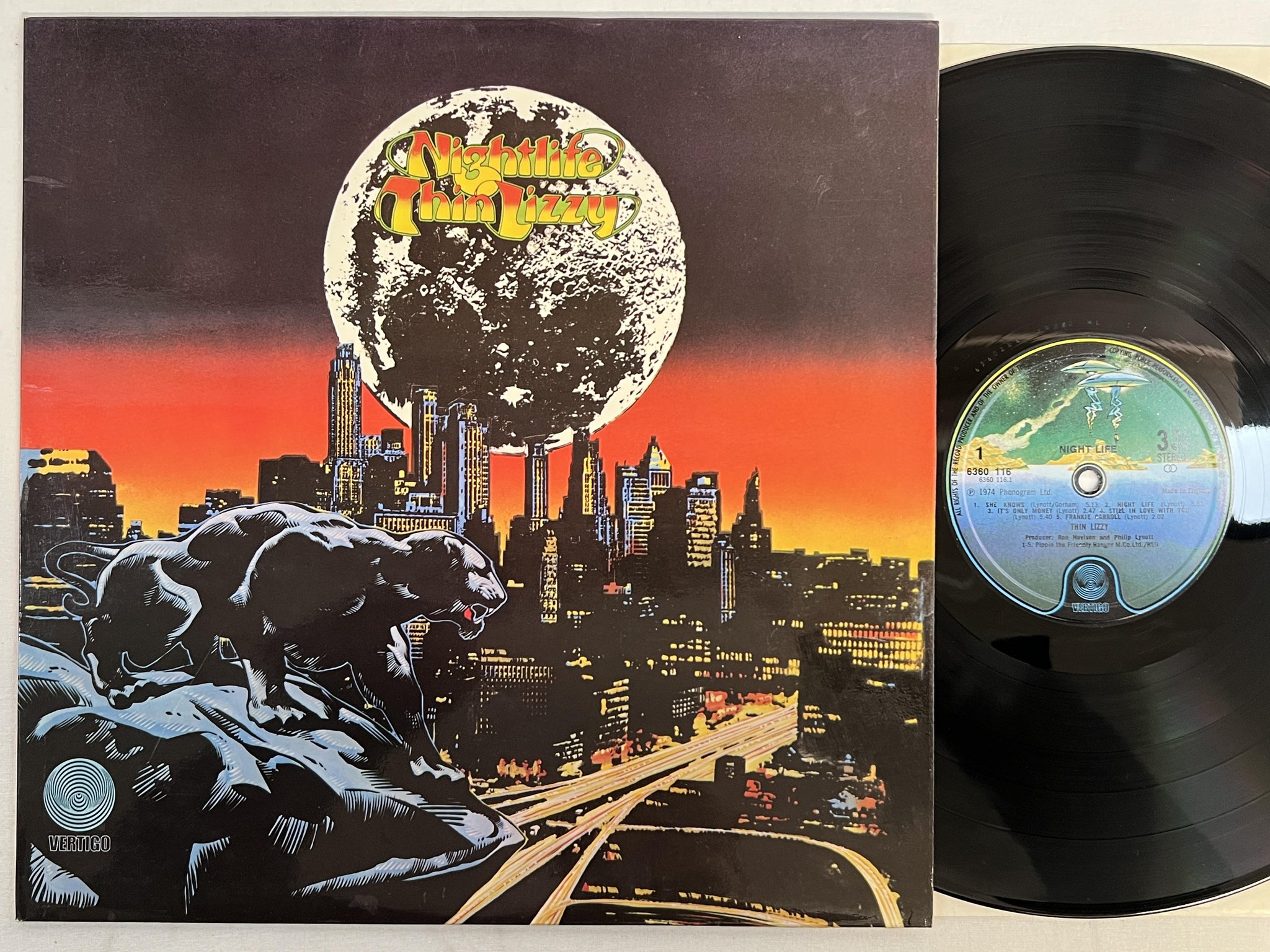 Omslagsbild för skivan THIN LIZZY night life LP -74 UK VERTIGO 6360 116
