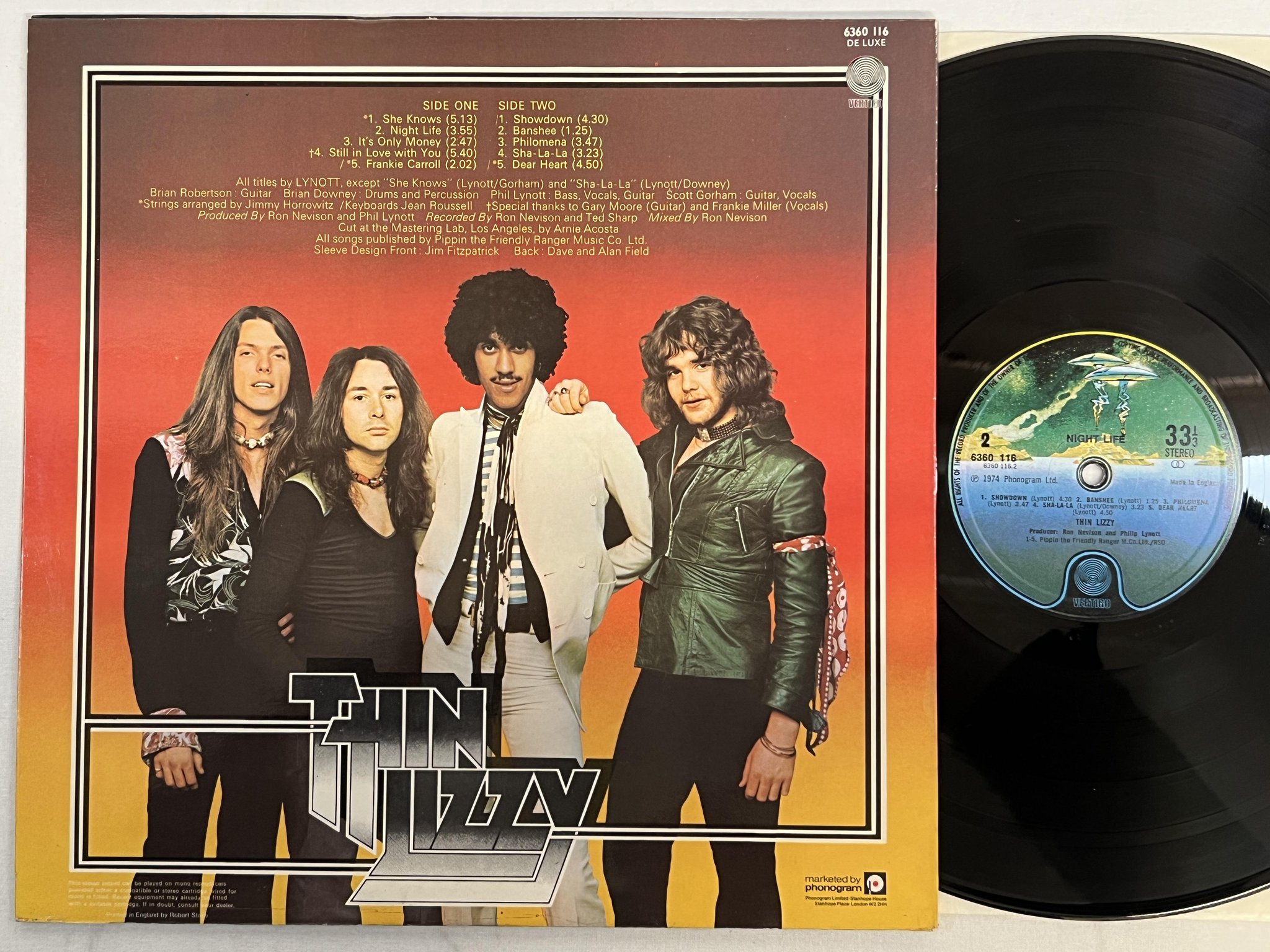 Omslagsbild för skivan THIN LIZZY night life LP -74 UK VERTIGO 6360 116