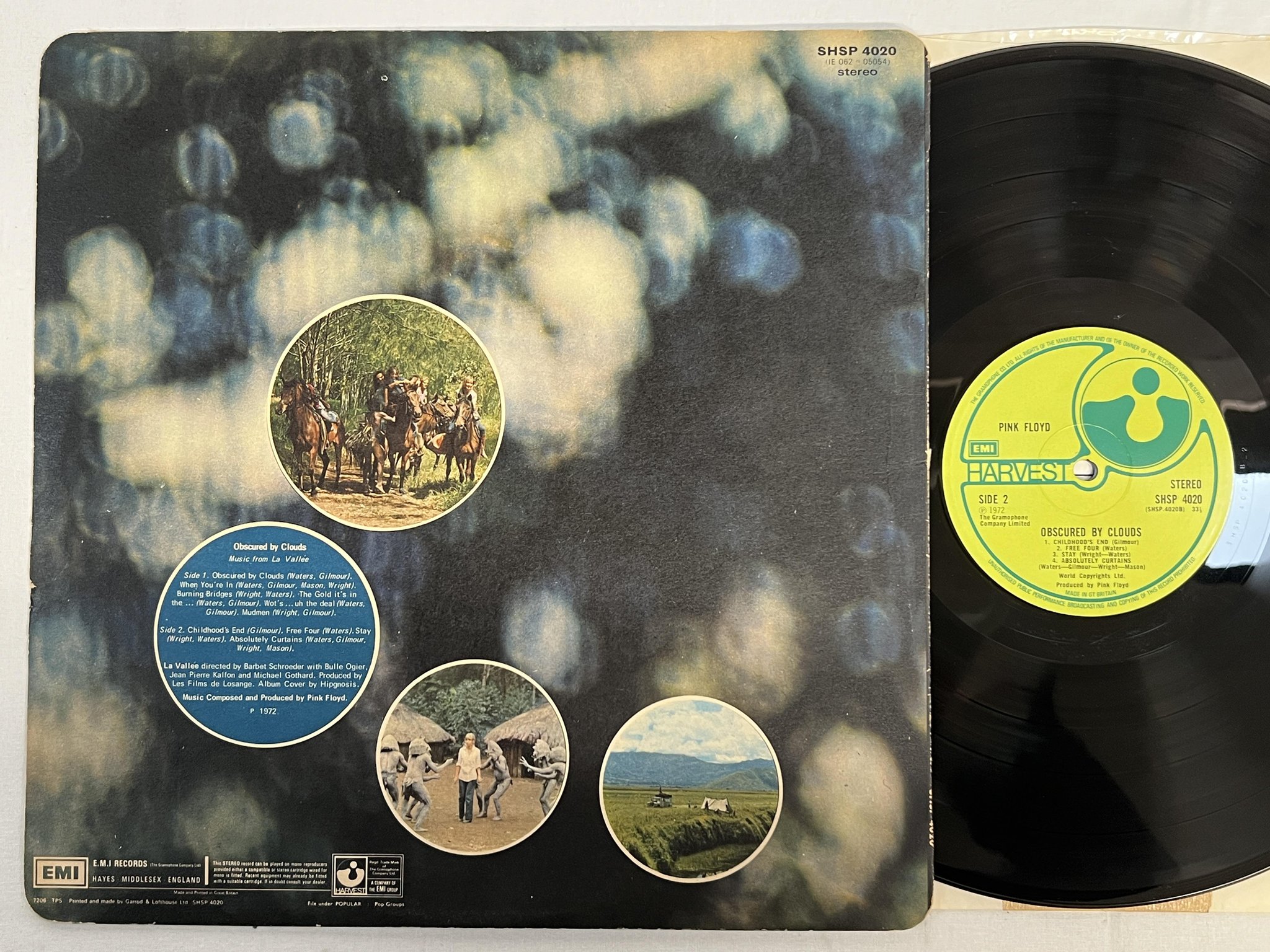 Omslagsbild för skivan PINK FLOYD obscured by clouds LP -72 UK HARVEST SHSP 4020