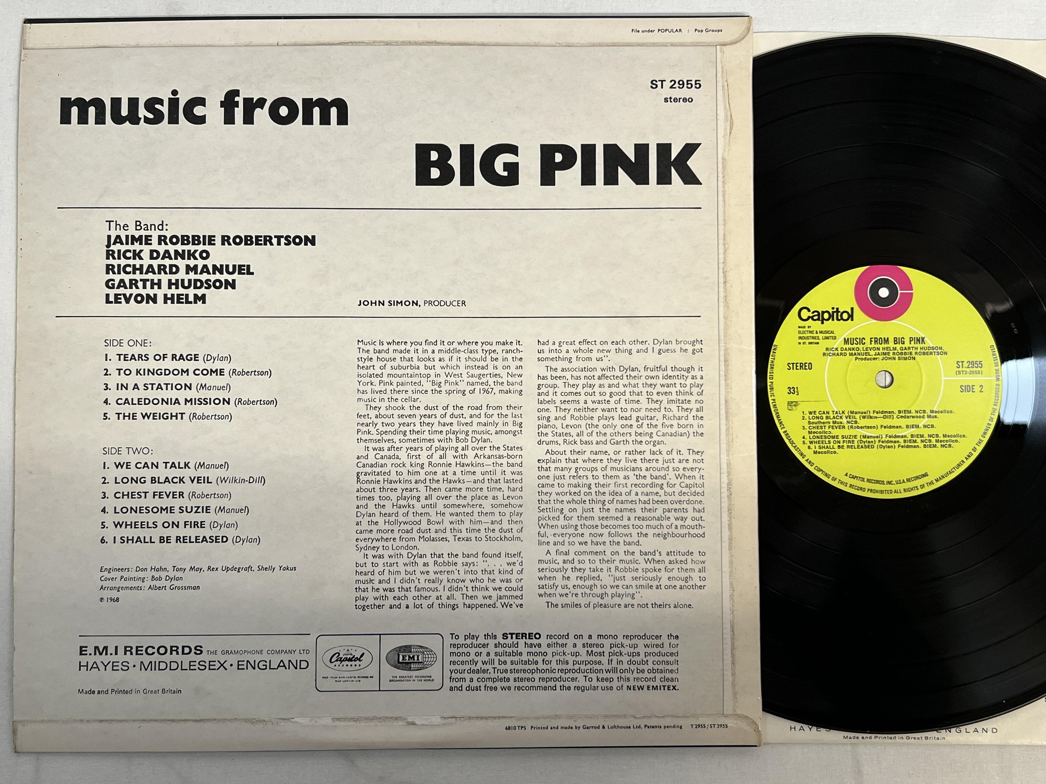 Omslagsbild för skivan THE BAND music from the big pink LP -69 UK CAPITOL ST 2955