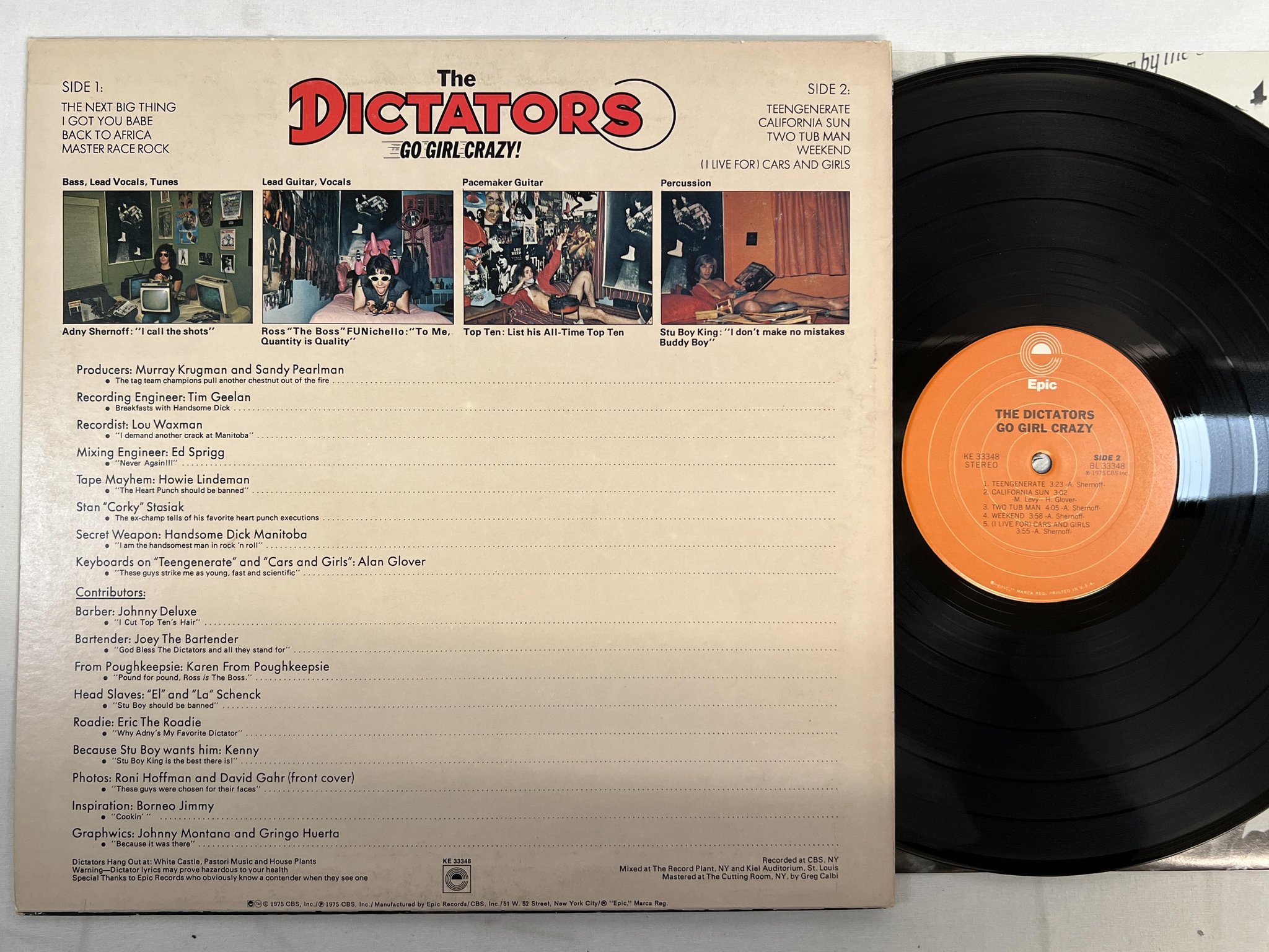 Omslagsbild för skivan THE DICTATORS Go Girl Crazy! LP -75 US EPIC KE 33348 power pop