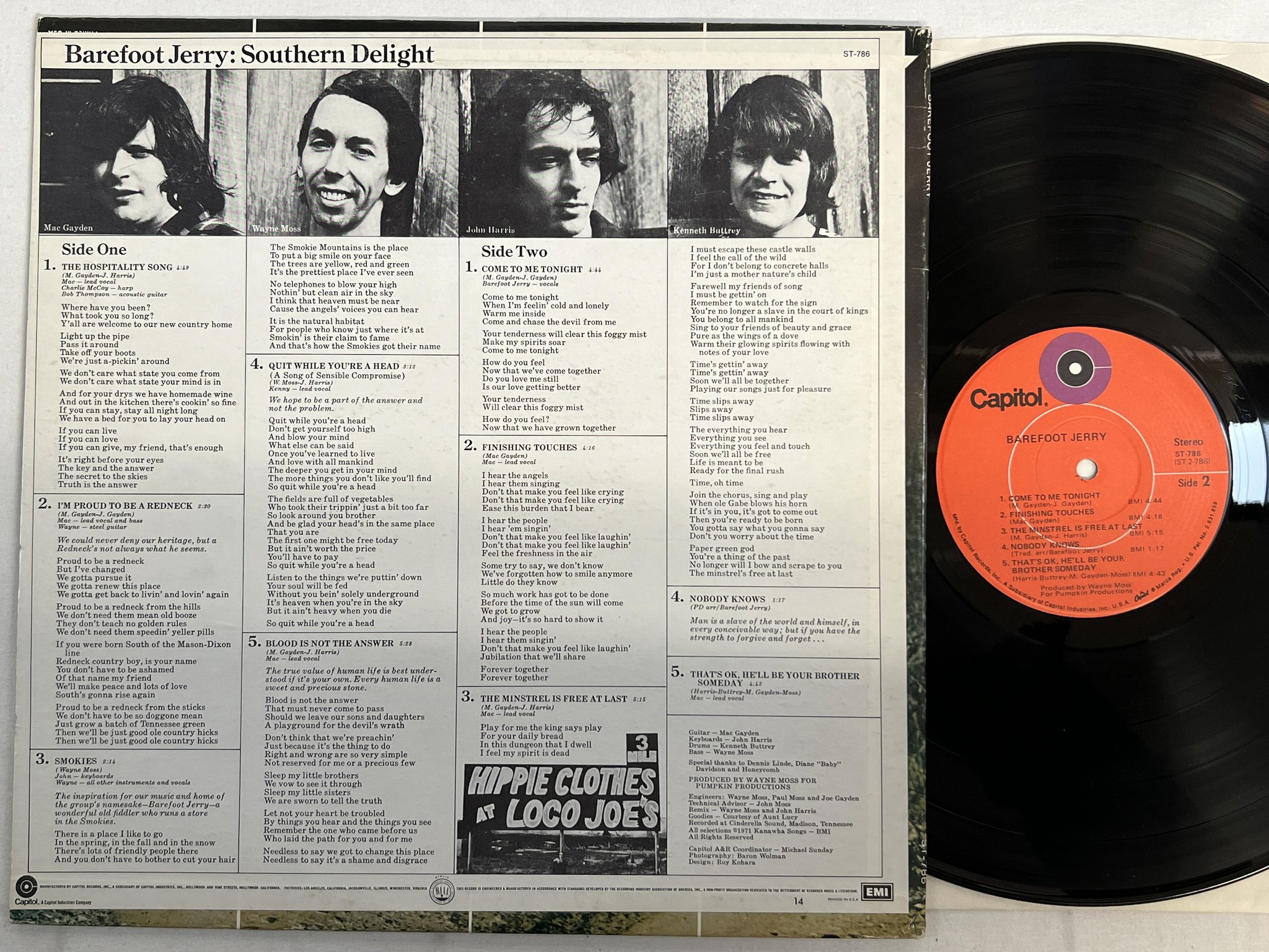 Omslagsbild för skivan BAREFOOT JERRY Southern Delight LP -71 US CAPITOL ST-786