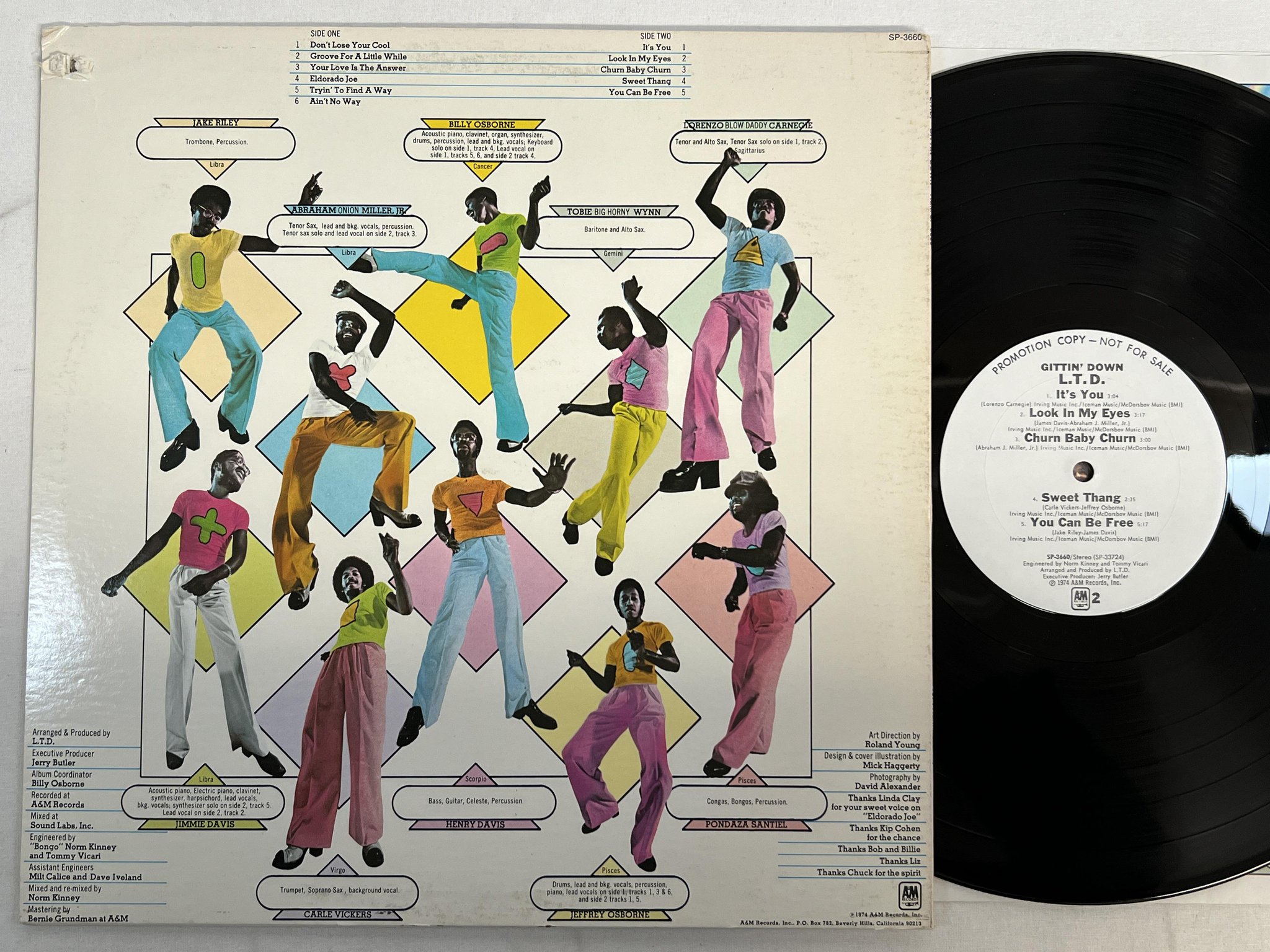Omslagsbild för skivan LTD gittin' down LP -74 US A&M promo SP-3660 SOUL / FUNK
