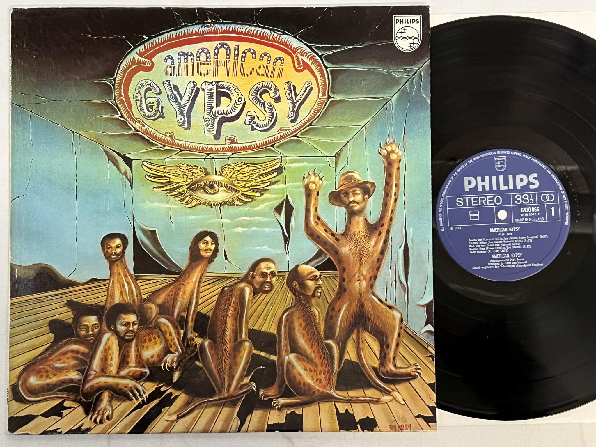 Omslagsbild för skivan AMERICAN GYSPY angel eyes LP -74 Hol PHILIPS 6410 066 soul