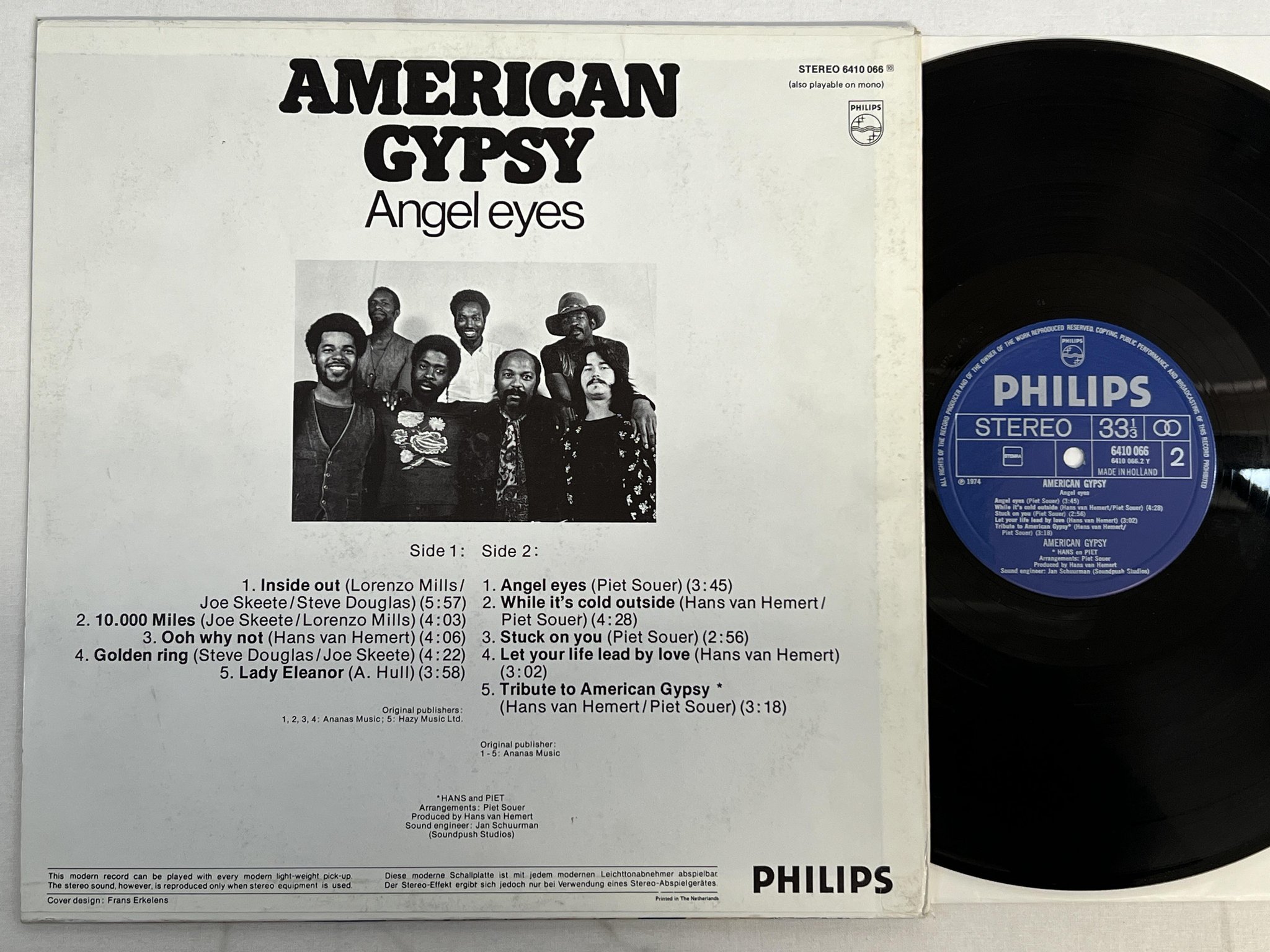 Omslagsbild för skivan AMERICAN GYSPY angel eyes LP -74 Hol PHILIPS 6410 066 soul