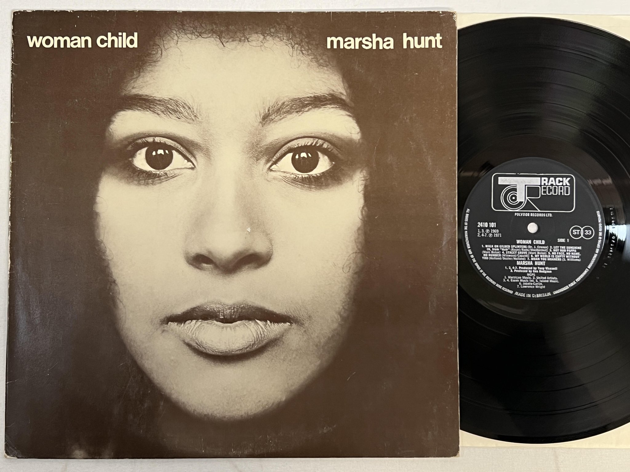 Omslagsbild för skivan MARSHA HUNT woman child LP -71 UK TRACK 2410 101 soul 