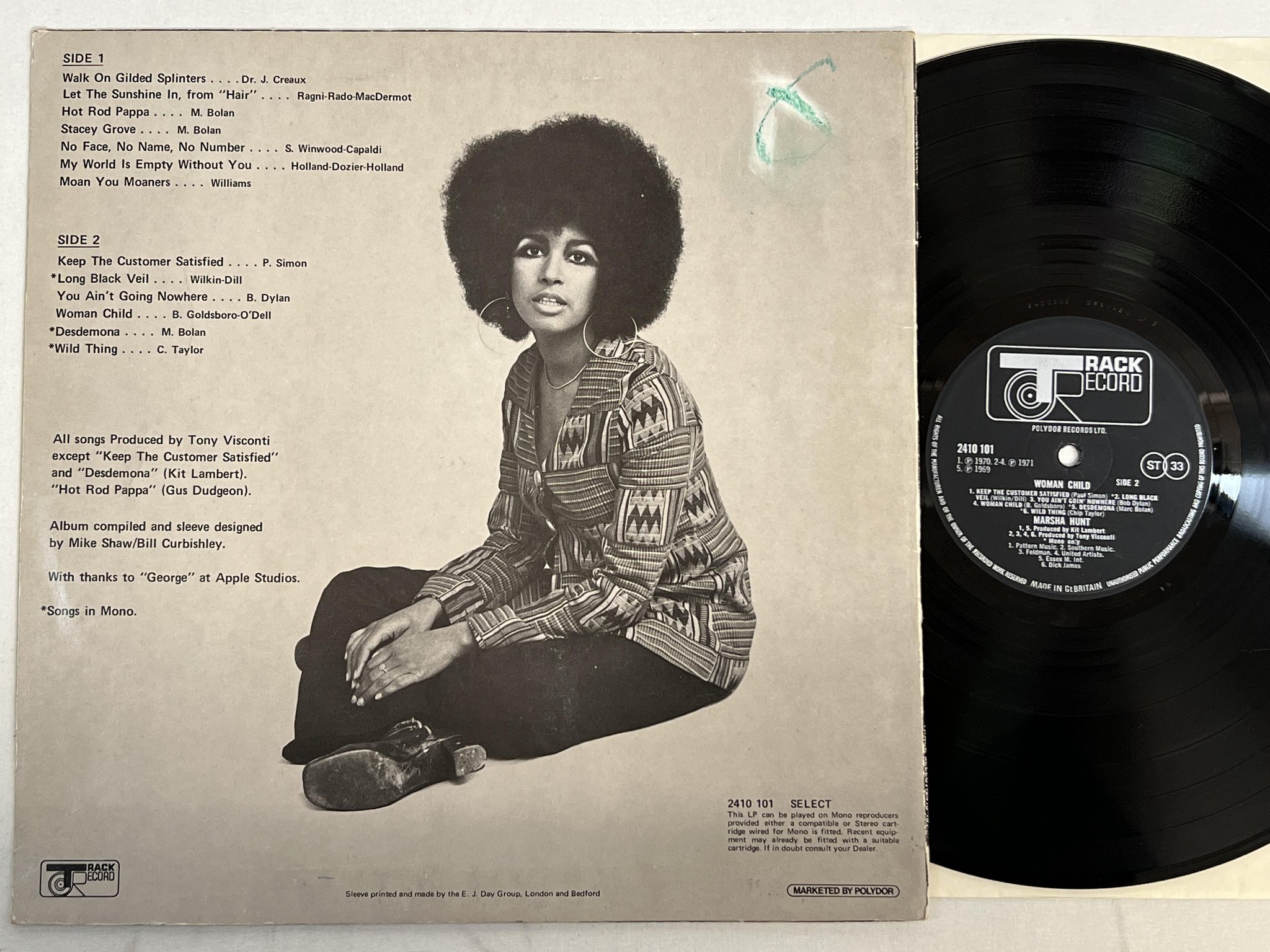 Omslagsbild för skivan MARSHA HUNT woman child LP -71 UK TRACK 2410 101 soul 