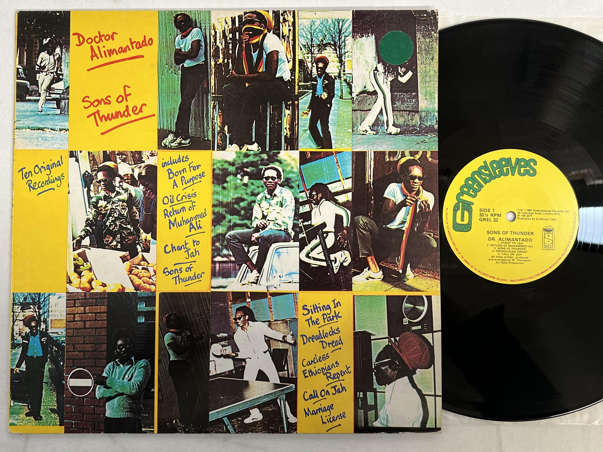 Omslagsbild för skivan DR ALIMANTADO sons of thunder LP -81 UK GREENSLEEVES GREL 22 