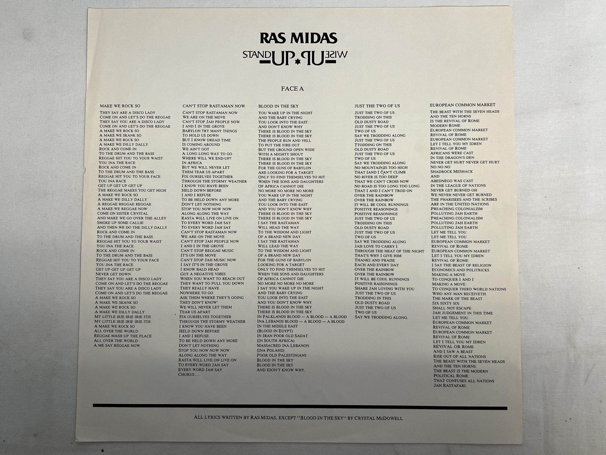 Omslagsbild för skivan RAS MIDAS Stand Up Wise Up LP -85 Swe FAT LP 4 