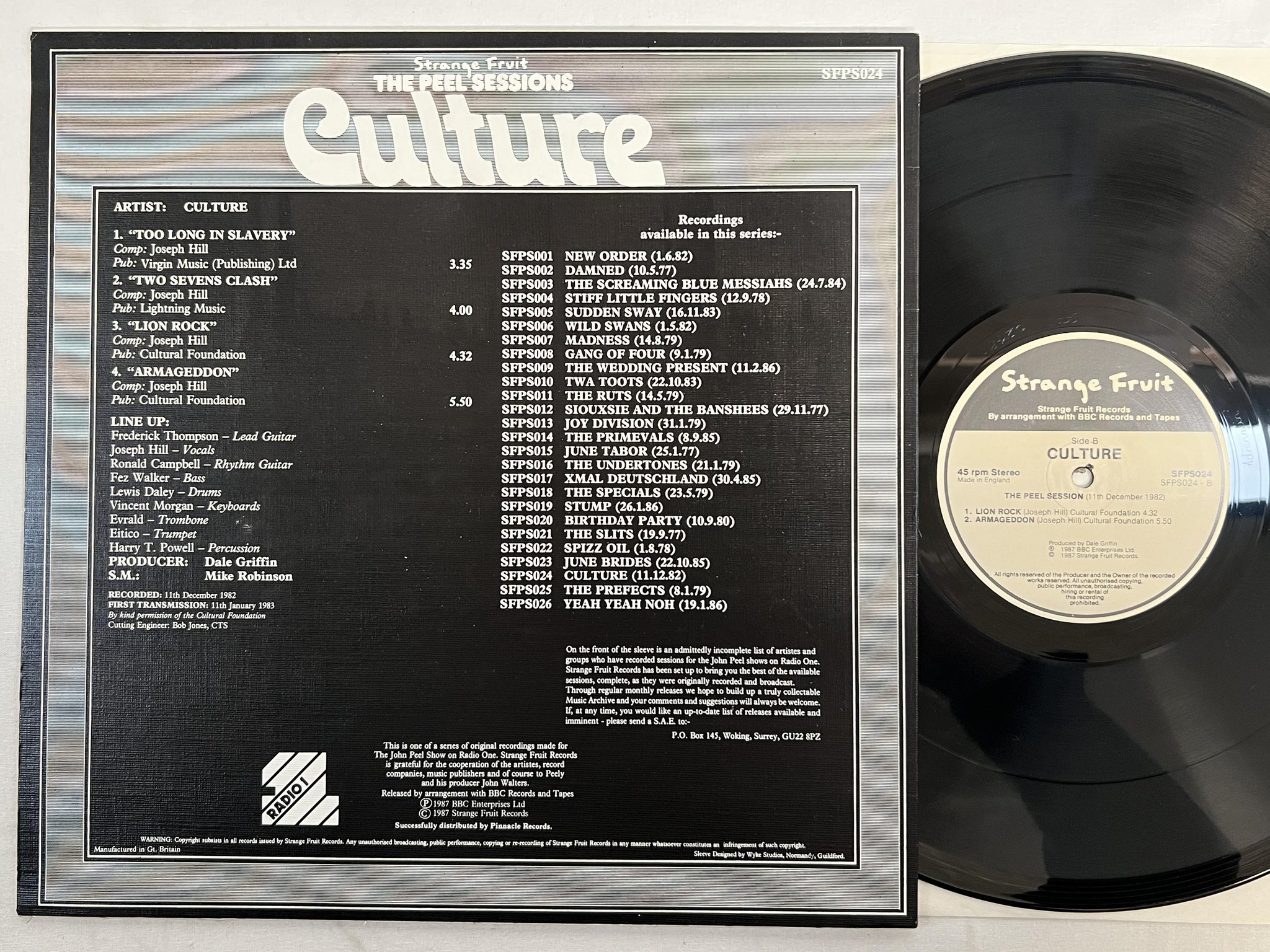 Omslagsbild för skivan CULTURE the peel sessions LP -87 UK strange fruit SFPS024