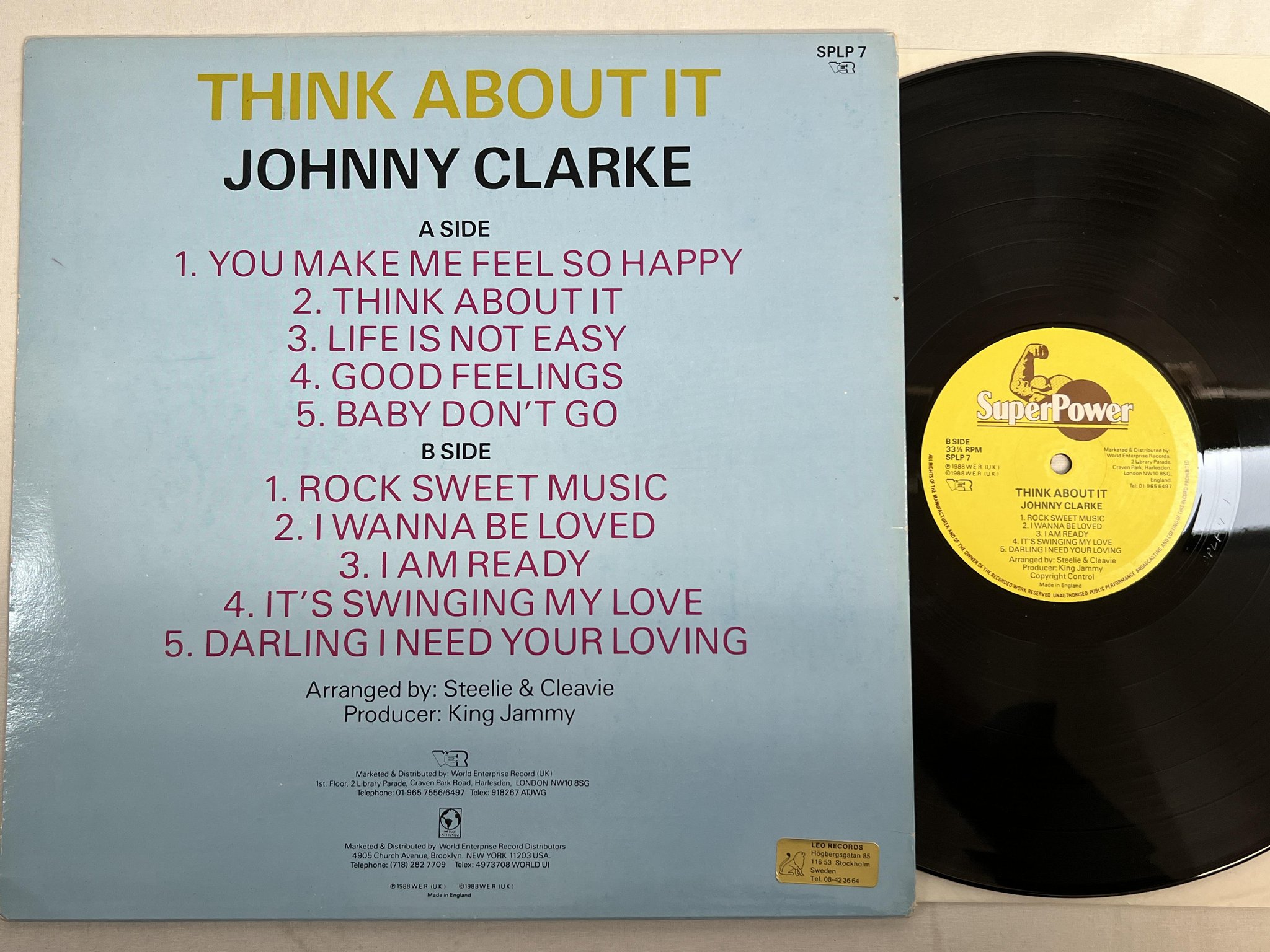 Omslagsbild för skivan JOHNNY CLARKE think about it LP -88 UK super power SPLP 7