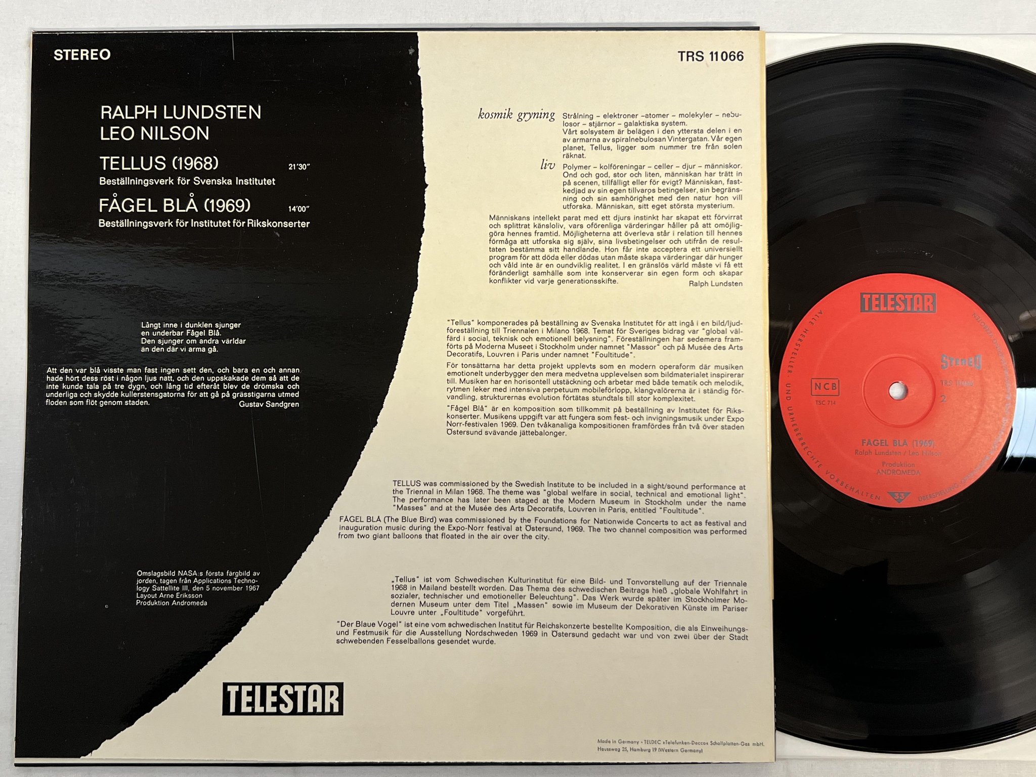 Omslagsbild för skivan RALPH LUNDSTEN fågel blå LP -69 Swe TELESTAR TRS 11066 electronic