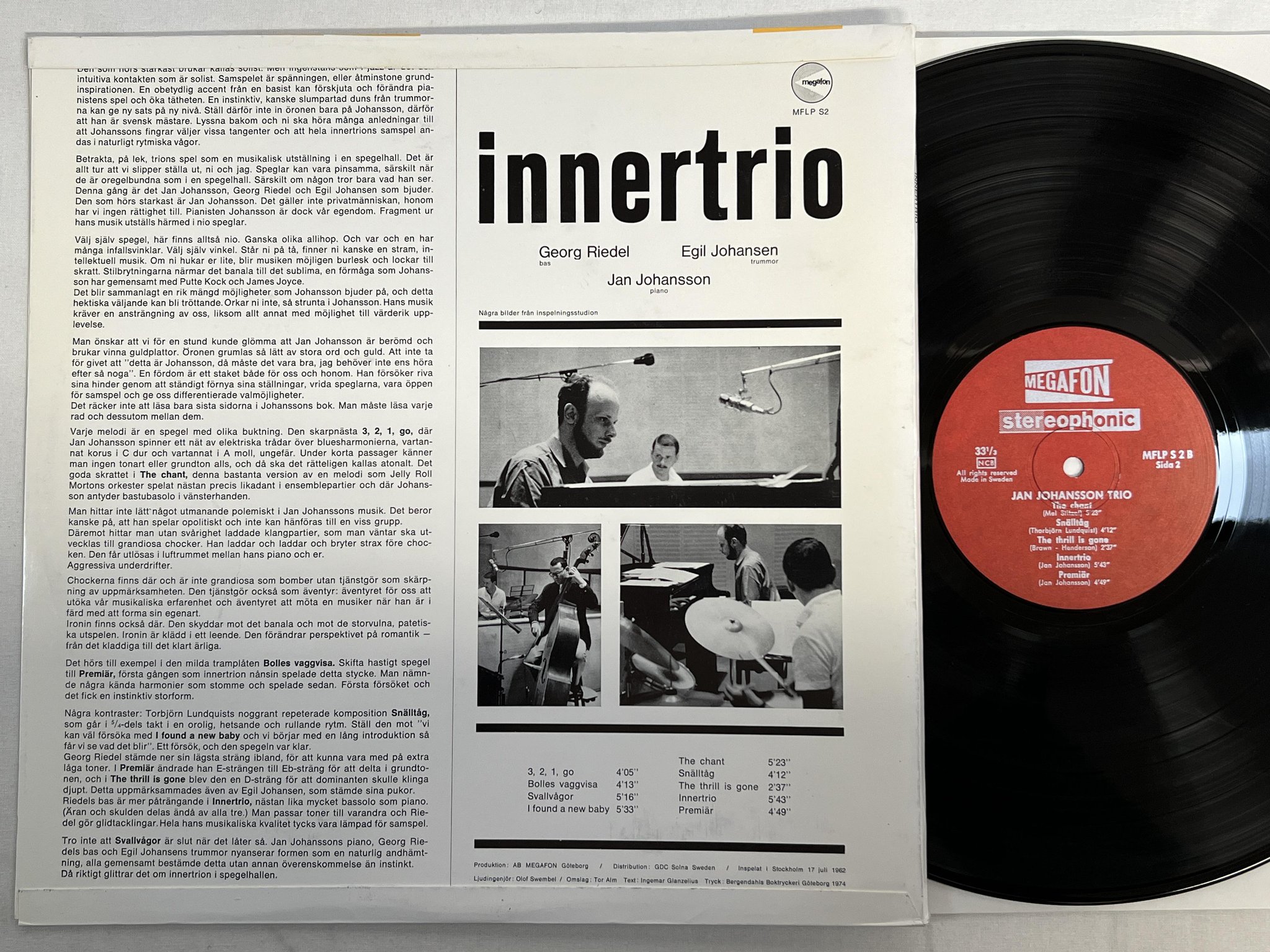 Omslagsbild för skivan JAN JOHANSSON TRIO innertrio LP -62 Swe MEGAFON MFLP s2