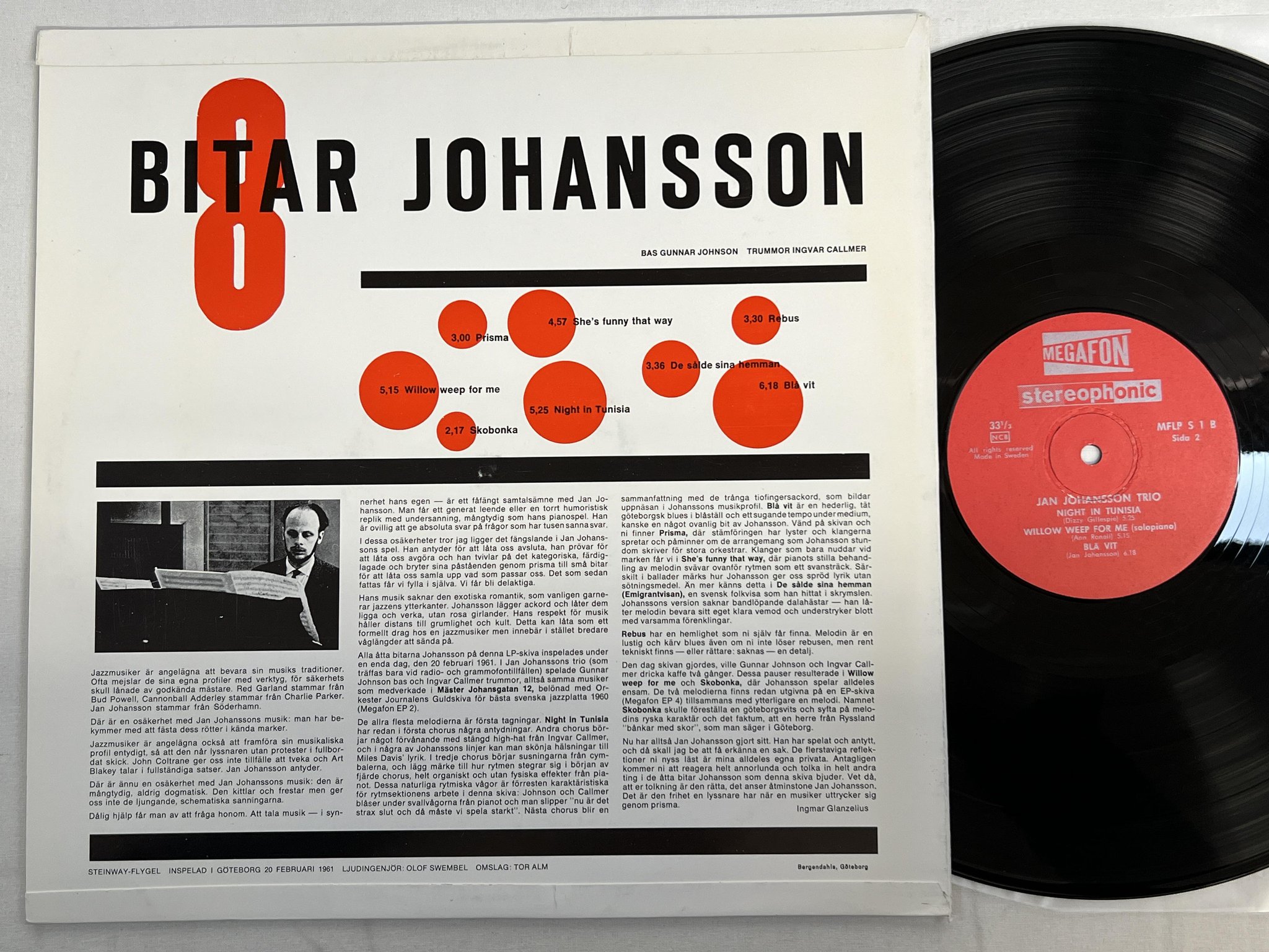 Omslagsbild för skivan JAN JOHANSSON 8 bitar LP -61Swe MEGAFON MFLP 1 