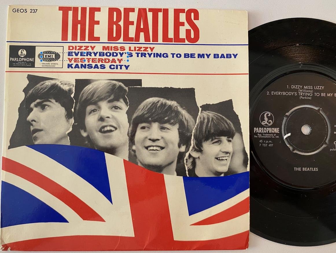 Omslagsbild för skivan THE BEATLES dizzy miss lizzy EP -65 Swe PARLOPHONE GEOS 237