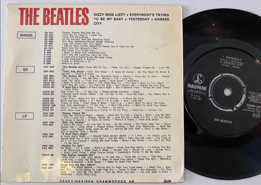 Omslagsbild för skivan THE BEATLES dizzy miss lizzy EP -65 Swe PARLOPHONE GEOS 237