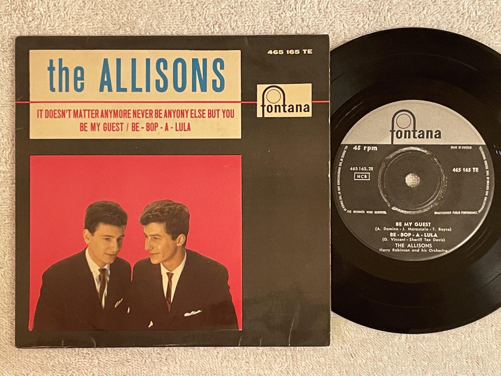 Omslagsbild för skivan THE ALLISONS It Doesn't Matter Anymore 7"ep -61 Swe FONTANA 465165 TE
