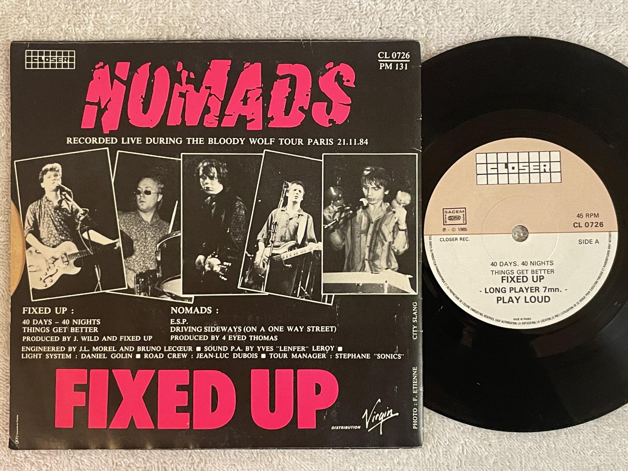 Omslagsbild för skivan THE NOMADS / FIXED UP. SPLIT-EP -85 CLOSER CL 0726 garage rock