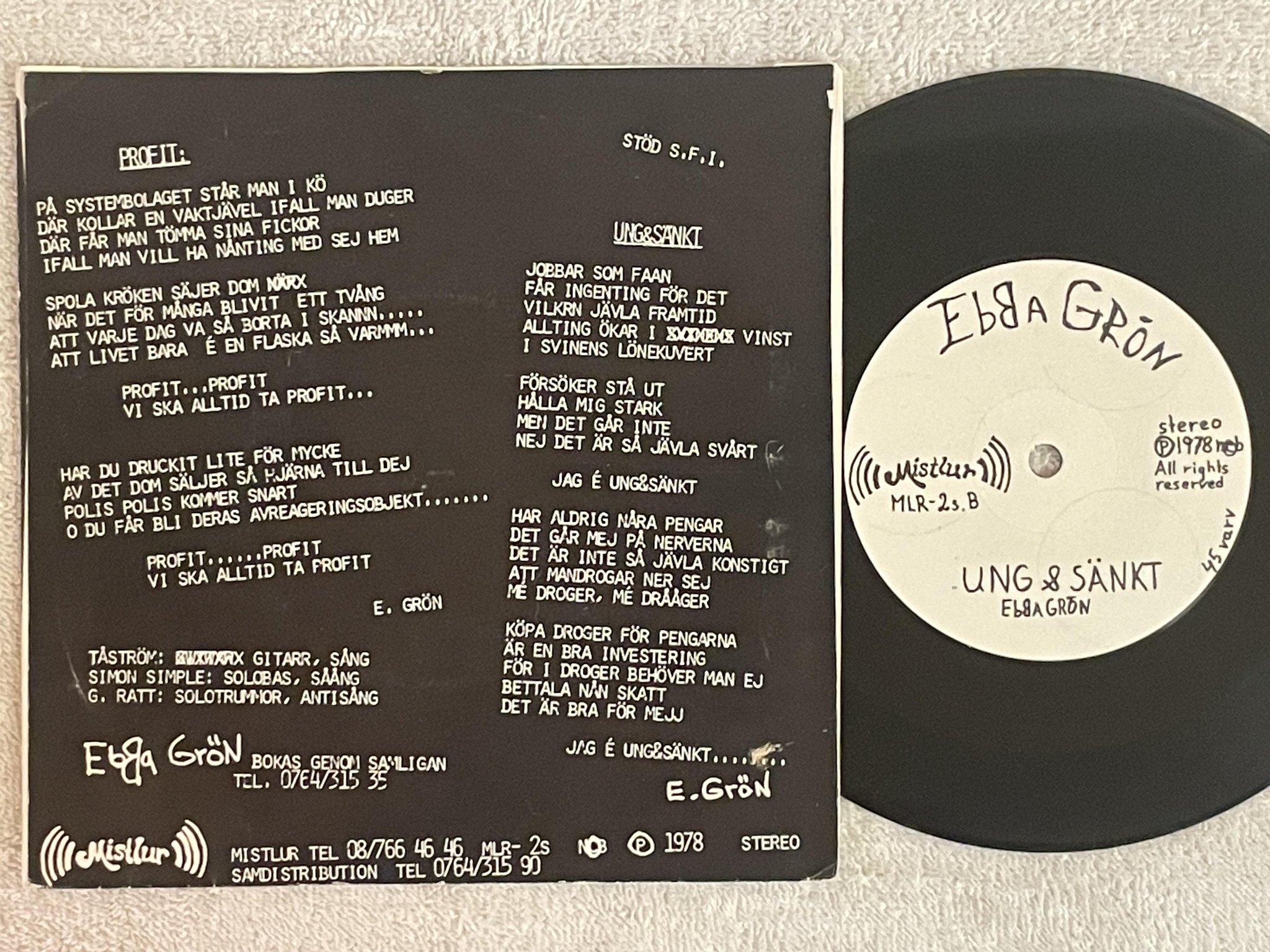 Omslagsbild för skivan EBBA GRÖN  Antirock 7"single re Swe MISTLUR MLR-2s punk