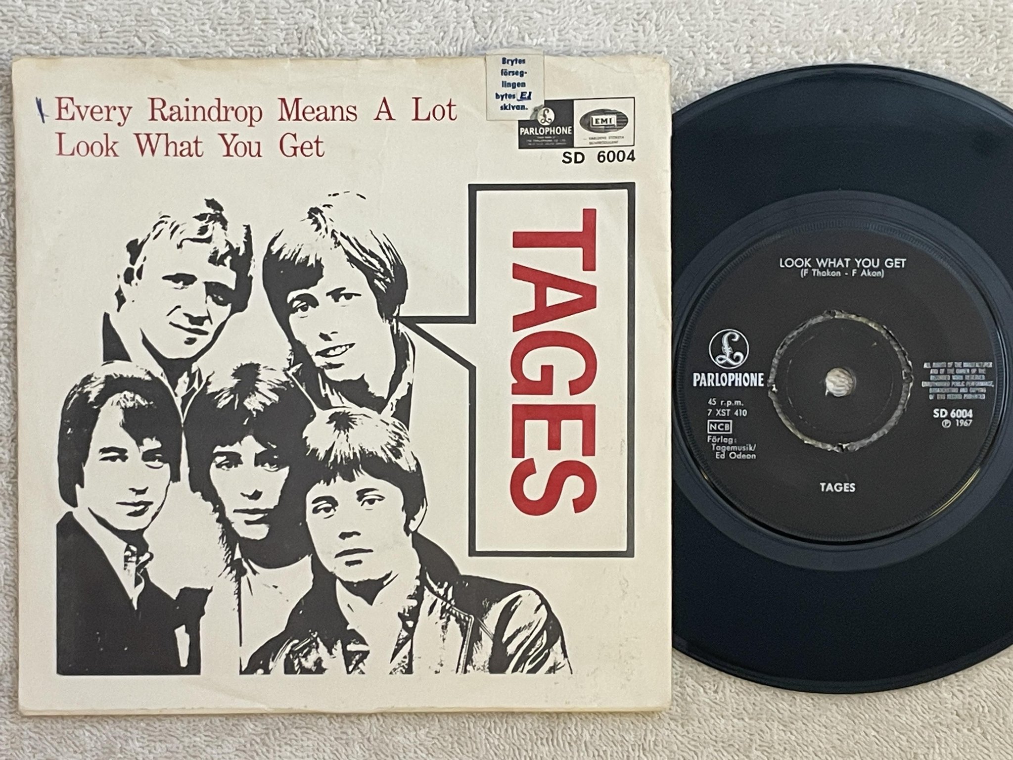 Omslagsbild för skivan TAGES Every Raindrop Means A Lot  7" -67 Swe PARLOPHONE SD 6004