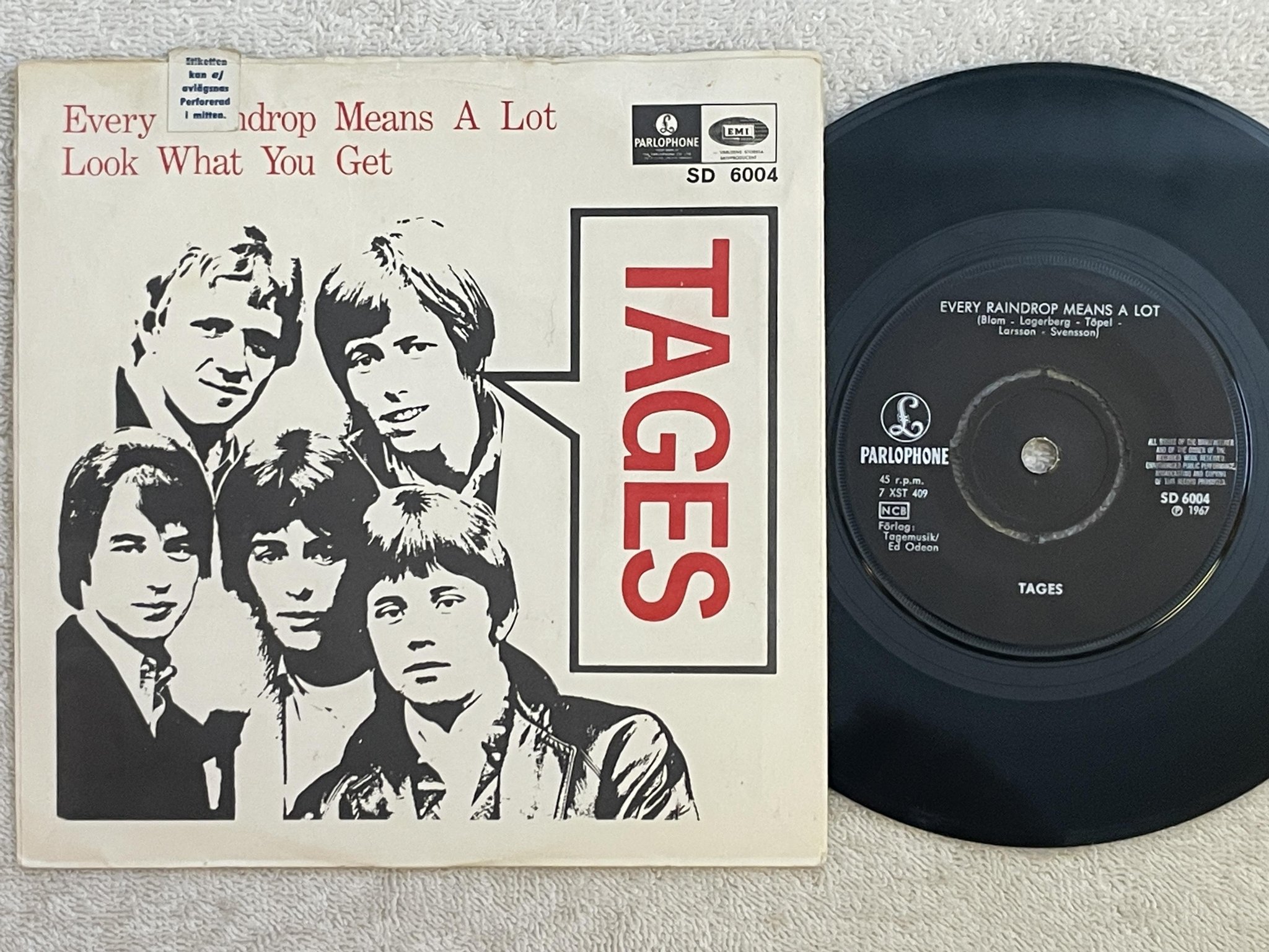 Omslagsbild för skivan TAGES Every Raindrop Means A Lot  7" -67 Swe PARLOPHONE SD 6004